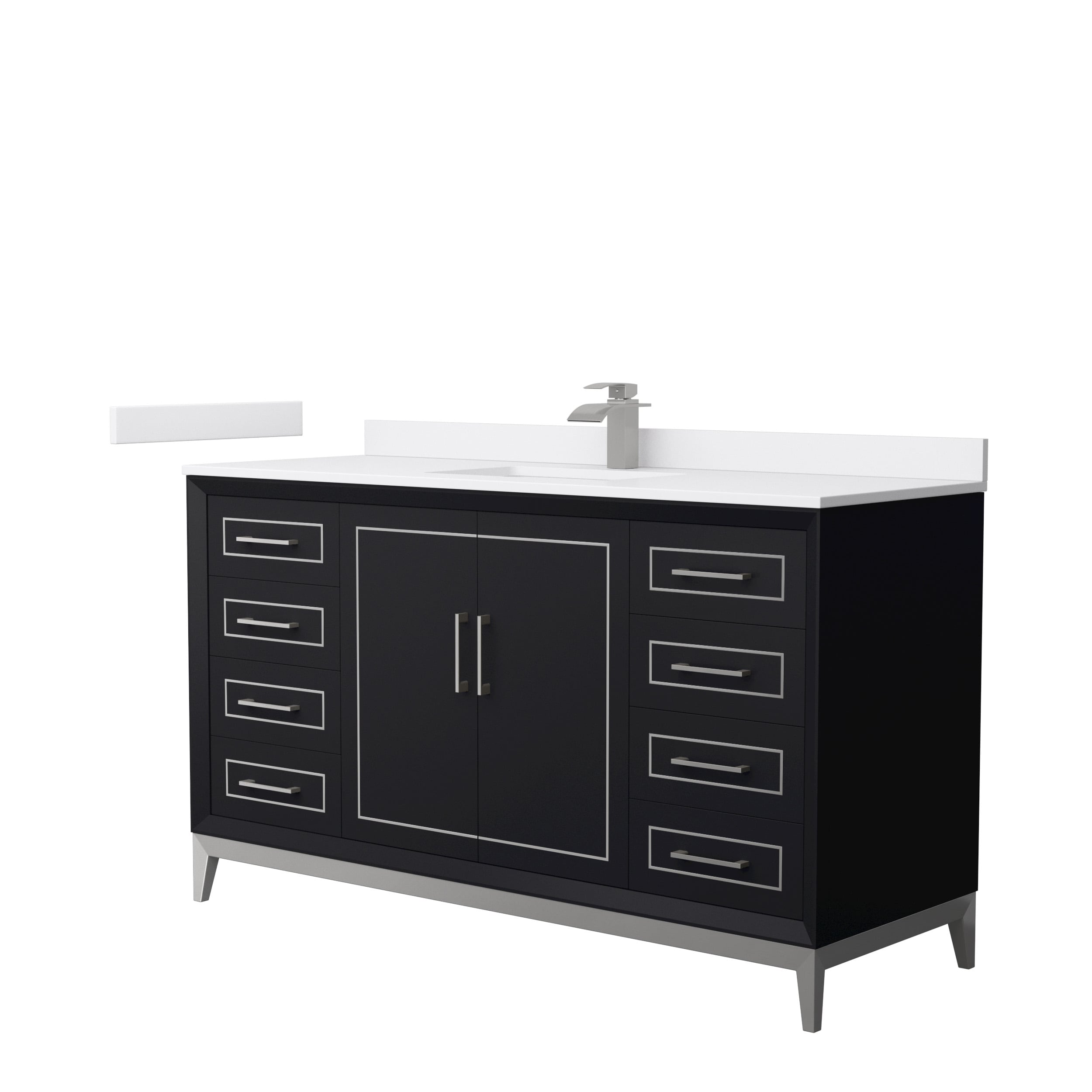 60'' Black Single Bathroom Vanity with White Cultured Marble Top