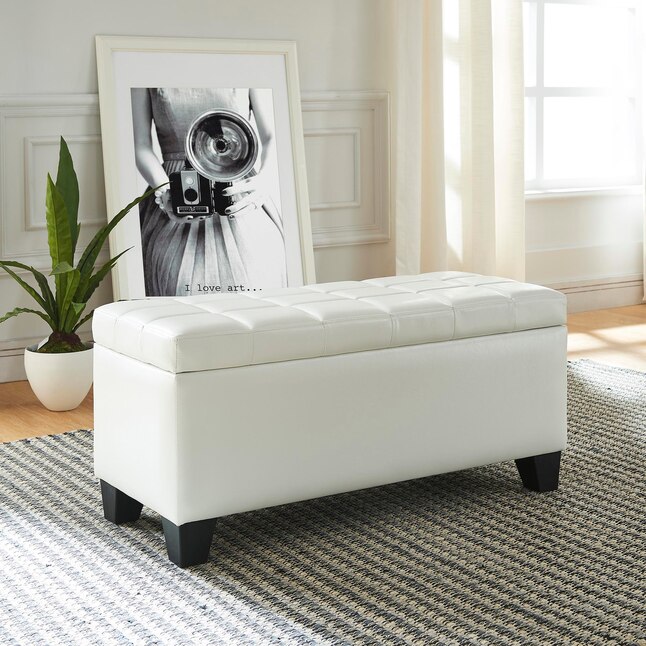 Worldwide Homefurnishings Modern White, Long Leather Storage Bench
