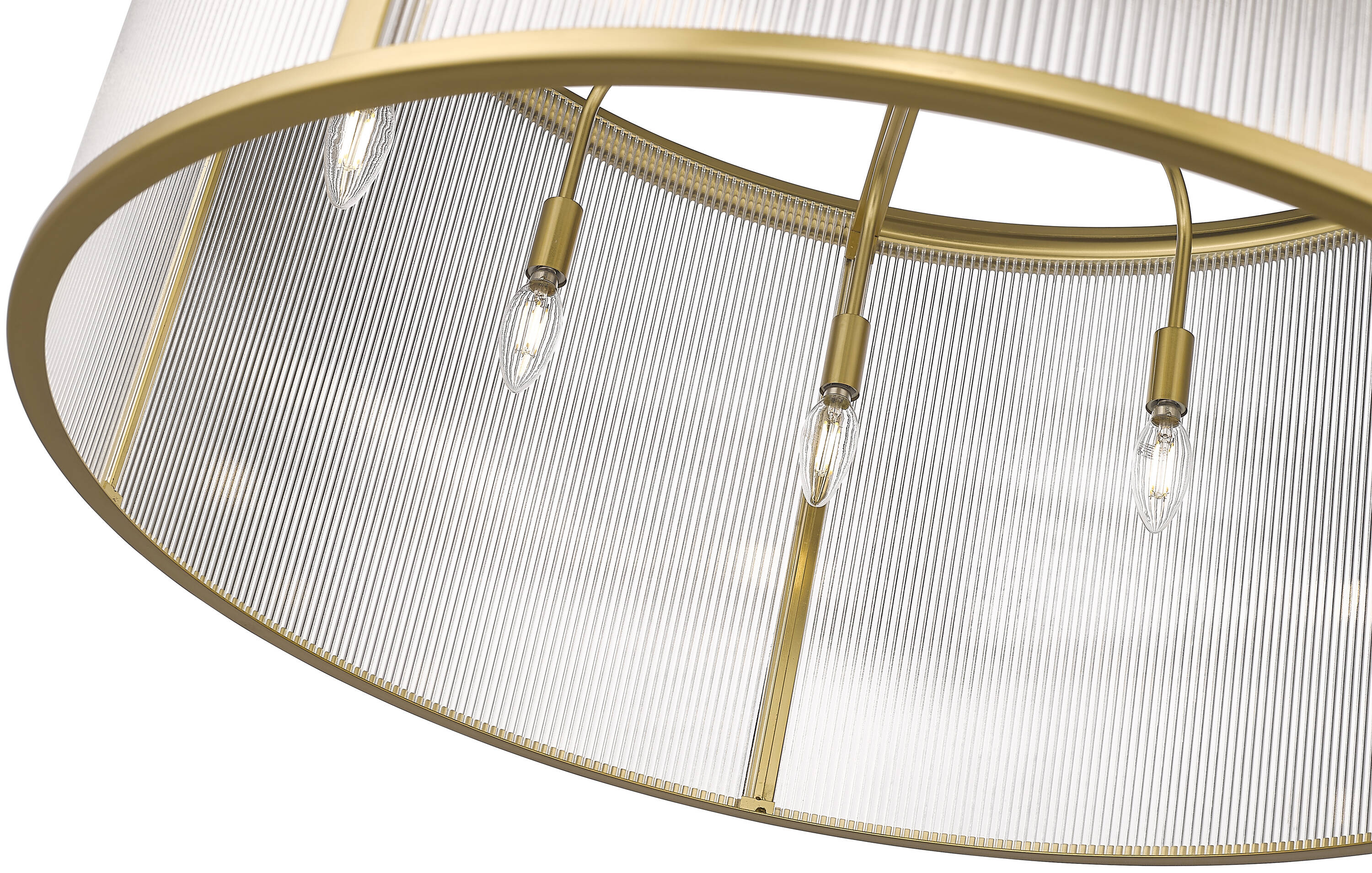 Modern Gold 9-Light Drum Chandelier with Ribbed Glass