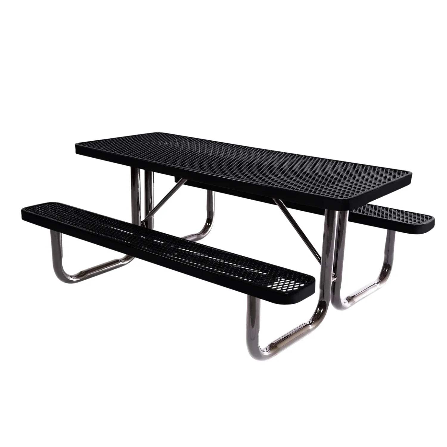 Coated Outdoor Furniture Heavy-Duty Portable Outdoor Picnic Table Thermoplastic Coated Expanded Metal Commercial-Grade Patio Furniture Made in America (6ft Rectangular Black)