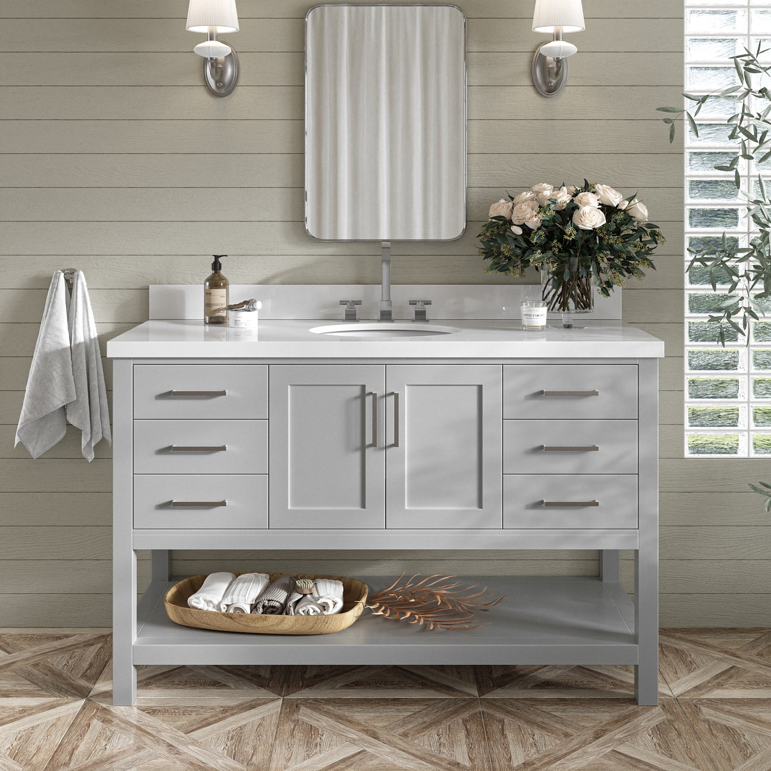 ARIEL S055SWQOVOGRY Magnolia 55-in Gray Undermount Single Sink Bathroom Vanity with Pure White Quartz Quartz Top