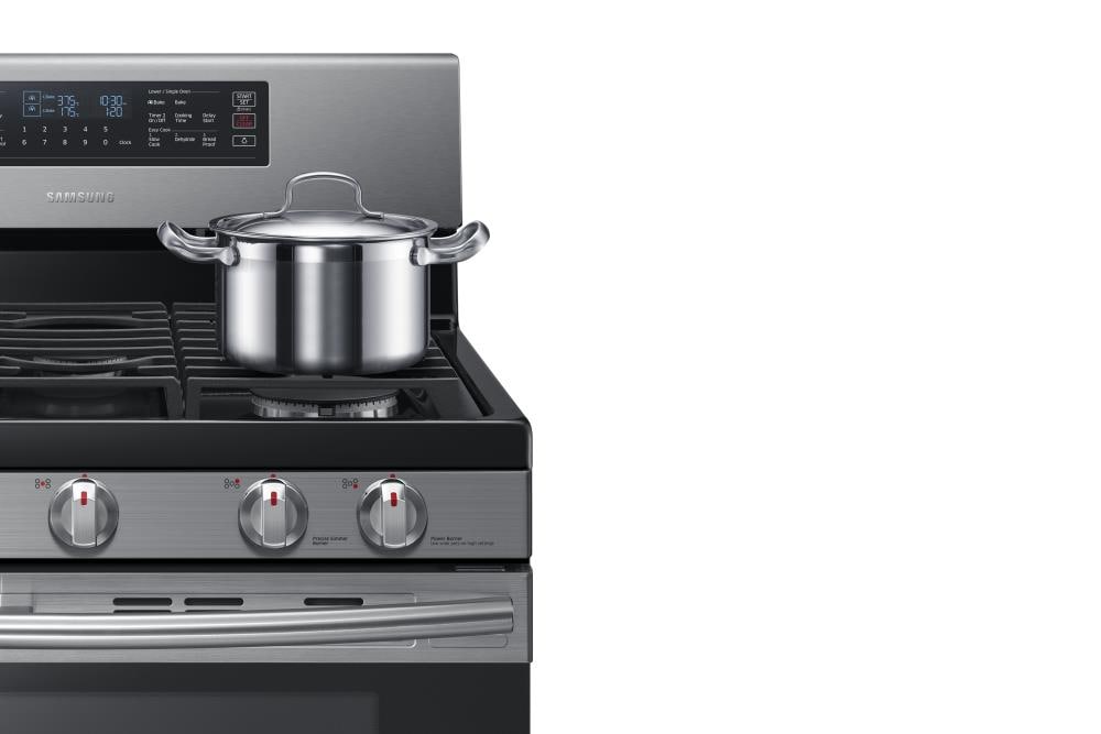 Samsung NX58K7850SG 30 Inch Flex Duo Gas Range with Dual Doors, 5.8 cu. ft.  Oven Capacity, 5 Sealed Burners, 18,000 BTU Double Stacked Burner, Griddle,  Wok Grate, Soft Close Door, Wi-Fi Connectivity