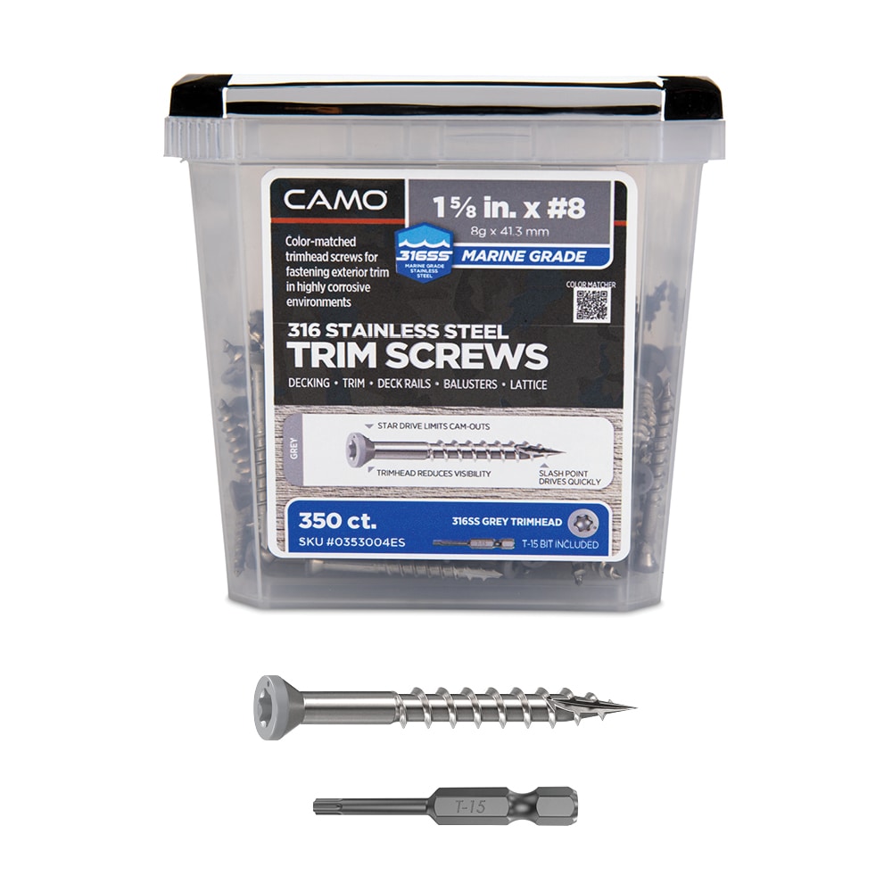 CAMO 0353004ES Grey #8 x 1-5/8-in Stainless steel Exterior Trim screws ( 350 -Per Box )