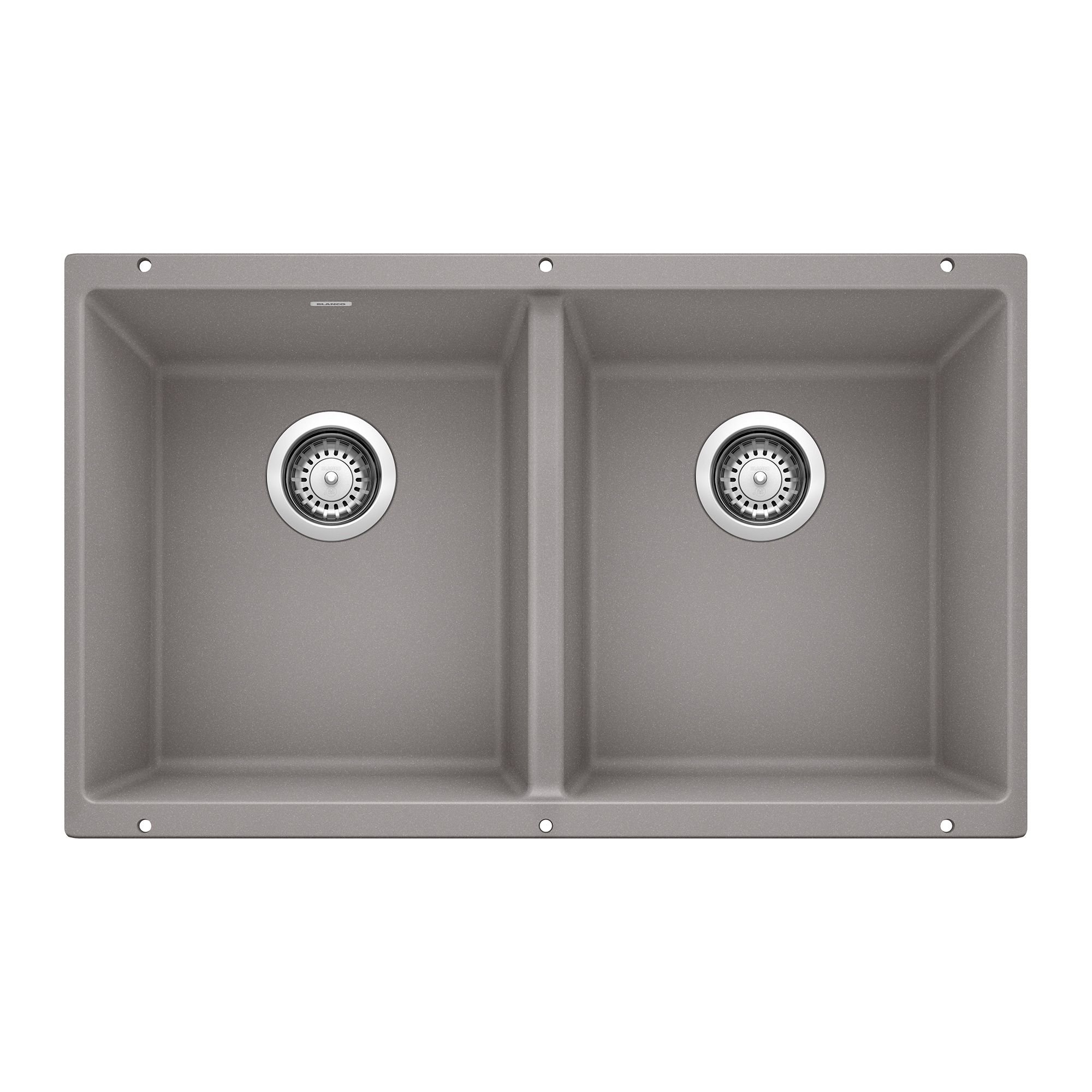 BLANCO 516319 Precis Silgranit Undermount 29.75-Inches x 18.11-Inches Metallic Gray Granite Double equal bowl No Faucet Hole Kitchen Sink