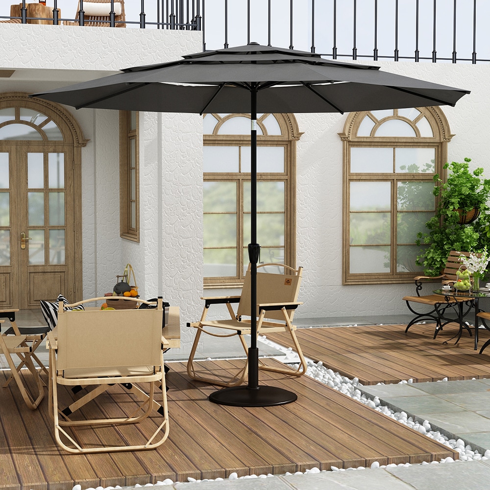 Homsee C-KF510007-03 Three-Tier Patio Umbrella with Crank Tilt Smooth Surface and UV Protection No Base Included 11-ft L x 11-ft W x 8-ft H Dark Gray