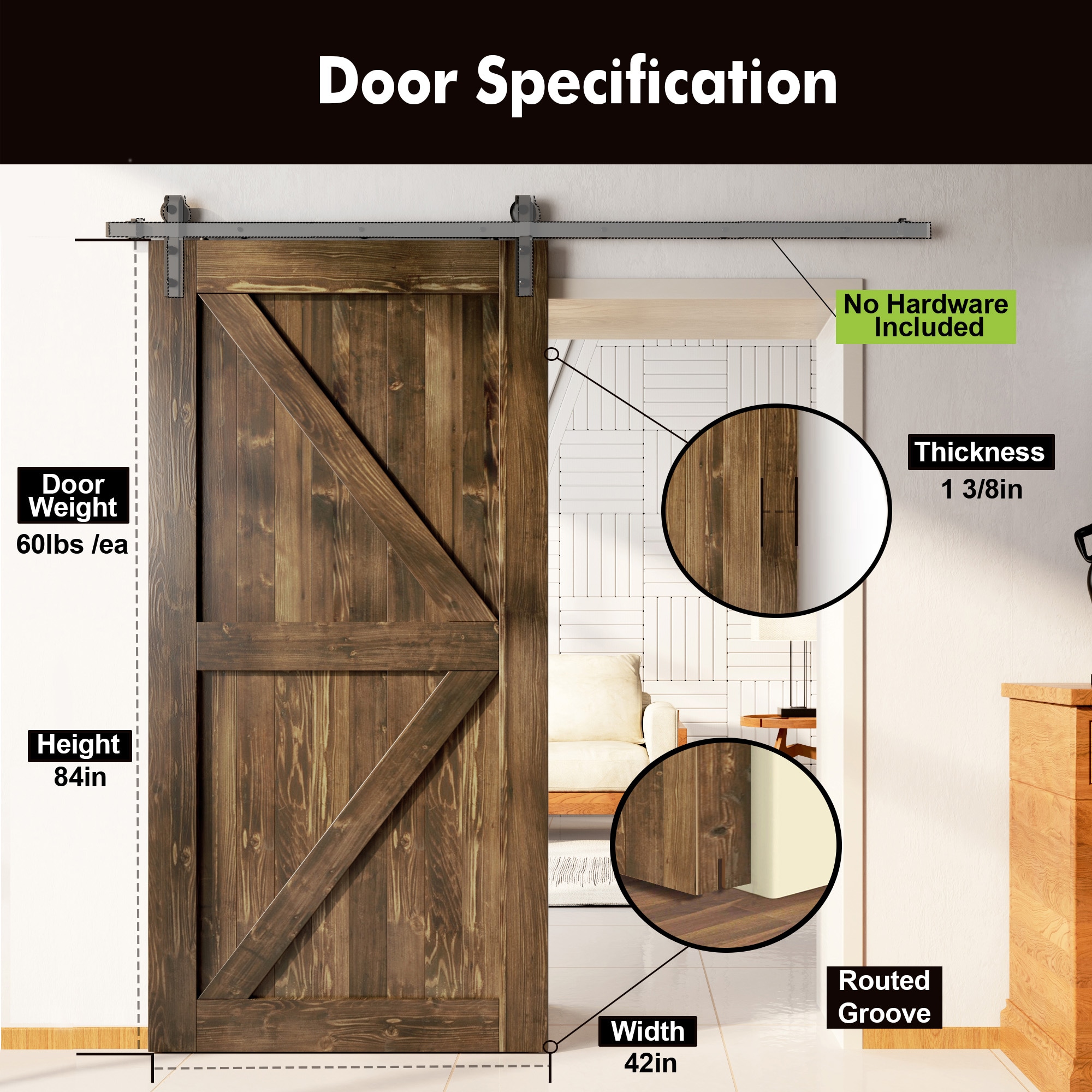 HOMACER 4284-K-WALNUT Barn-Doors - View #3