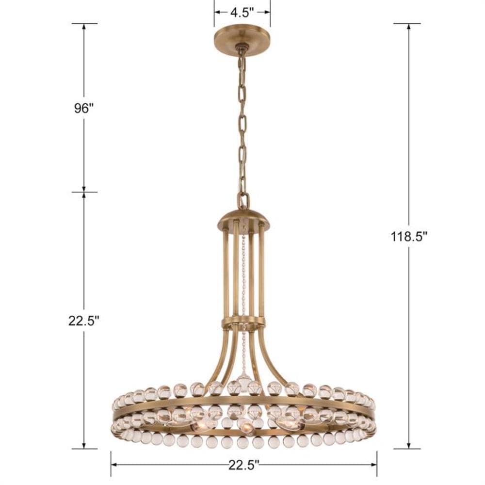 Clover Aged Brass 8-Light Chandelier with Crystal Glass Beads