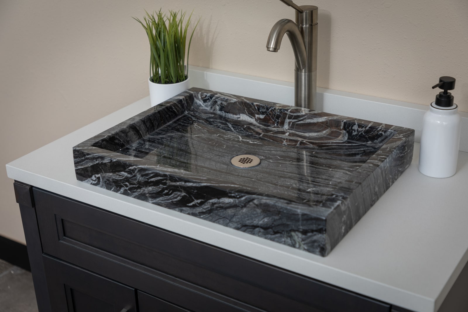 Charcoal Gray Stone Rectangular Vessel Bathroom Sink