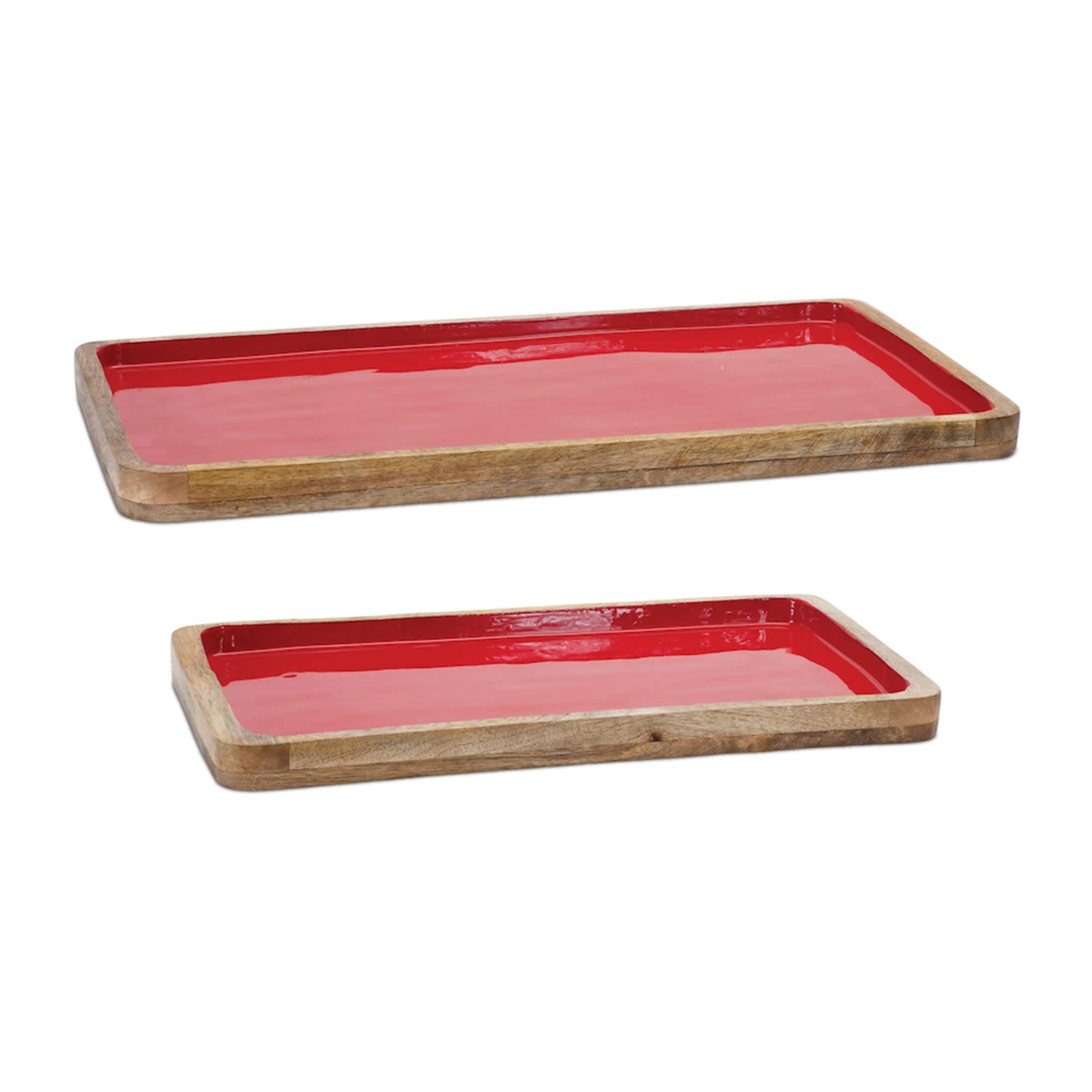 Melrose International 90224DS Tray Set of 2 16L x 8W 20L x 10W Wood