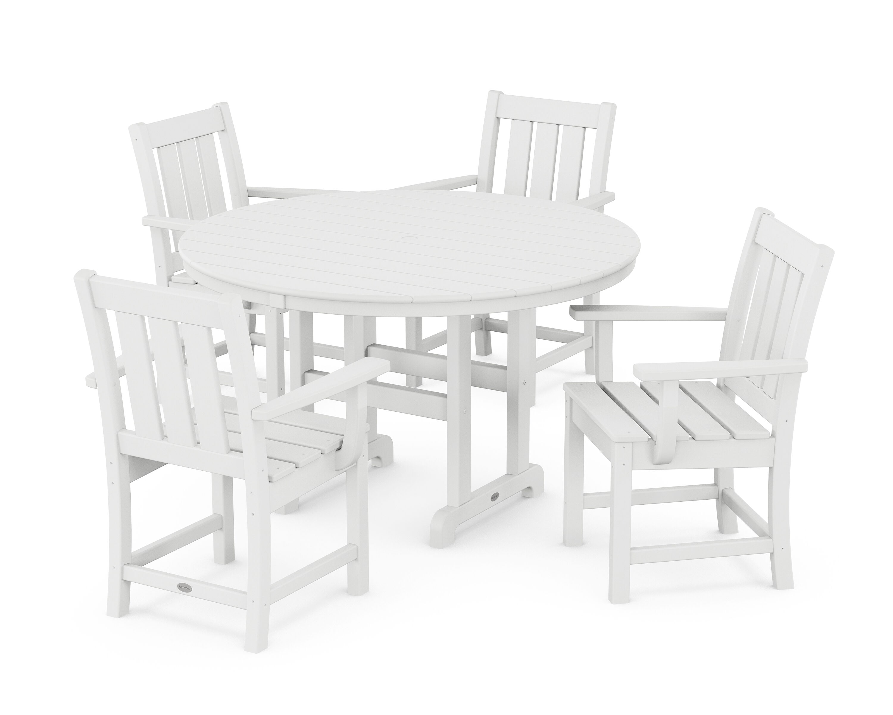POLYWOOD PWS2086-1-WH Oxford 5 -Piece White Patio Dining Set Plastic Round Table with 4 Stationary Chairs
