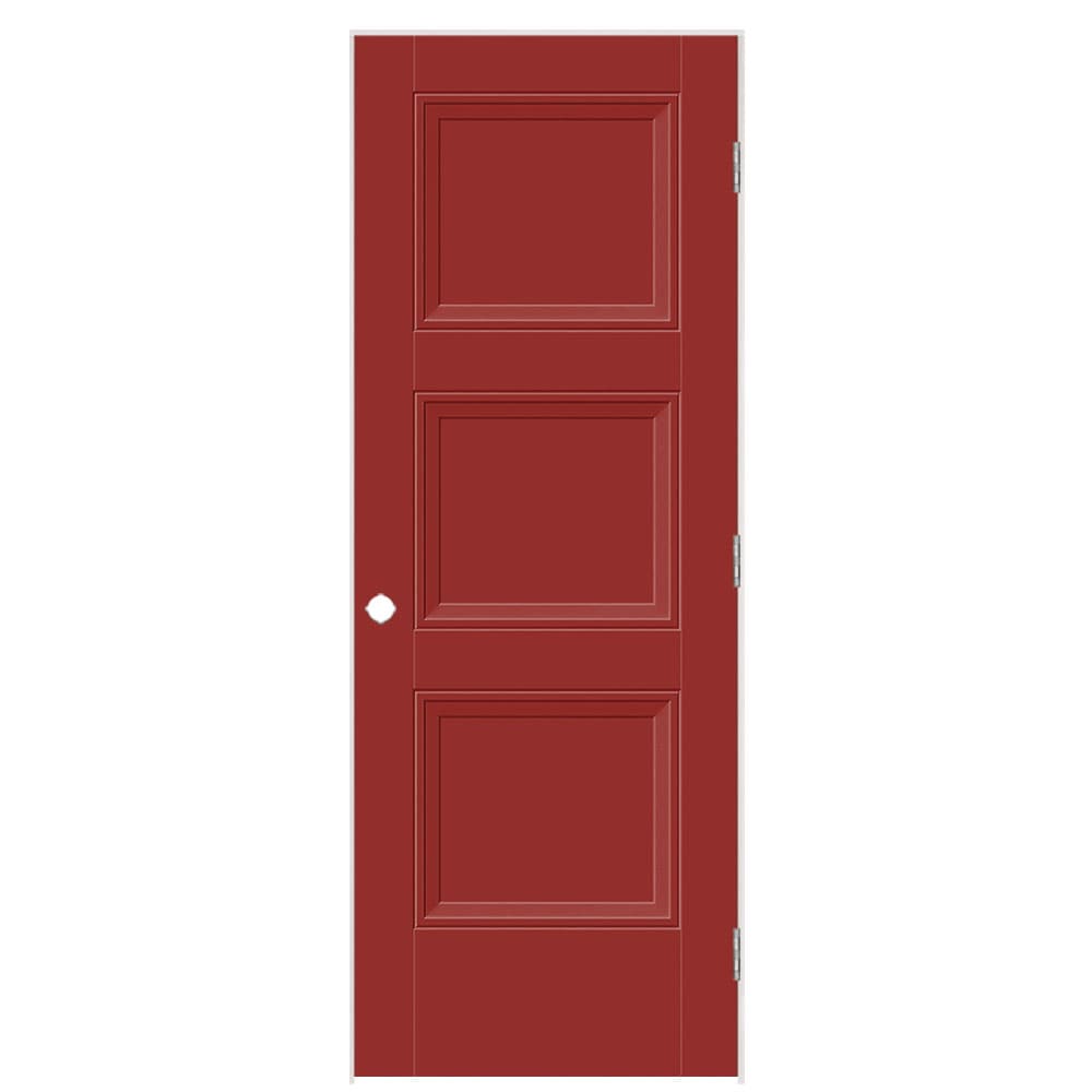 Masonite 1573377 30-in x 80-in Barn Red Solid core 3-panel square Left hand Smooth Prefinished Molded composite Flat Jamb Single Prehung Interior Door