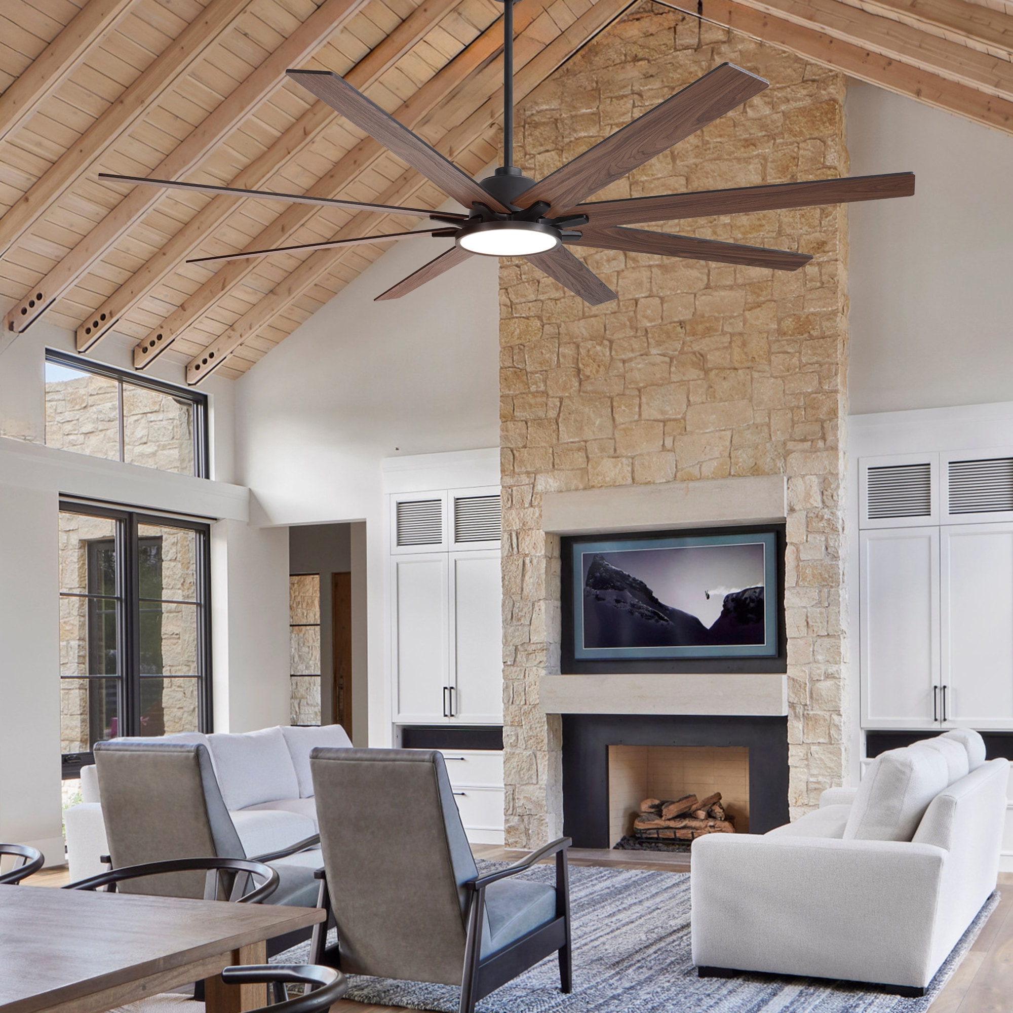 SILJOY WY-013D-84-01 84-in Wooden Ceiling Fan with Light and Remote Control Include