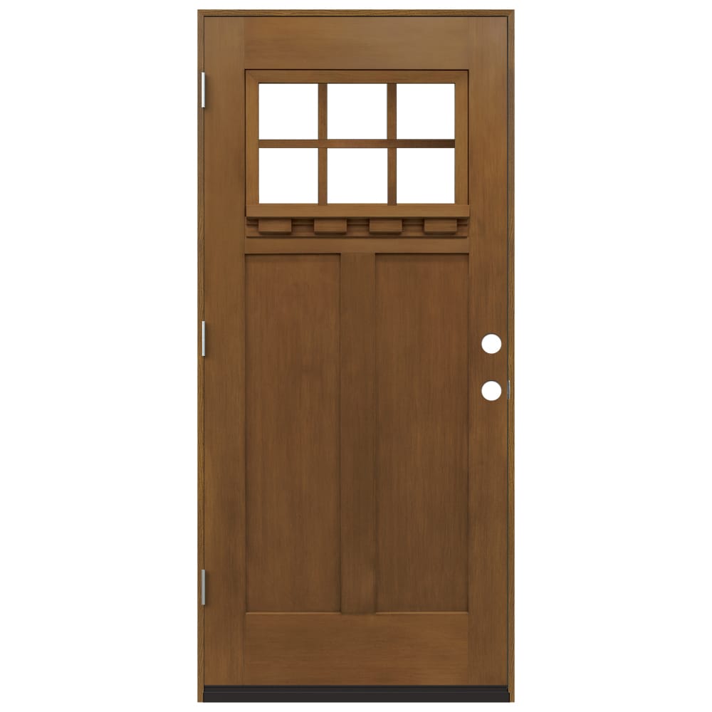 JELD-WEN JELD-WEN 36-in x 80-in Fiberglass Craftsman Inswing Hazelnut  Stained Prehung Single Front Door + Google Nest x Yale Lock + Handle Set