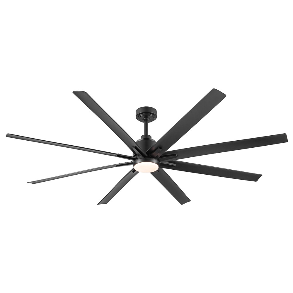 Sunrinx MG39-1-55L YUHAO 72-Inches Black with Black Blades Color-Changing Integrated LED Fixture Indoor/Outdoor Downrod mount Standard Ceiling Fan With Light and Remote ( 8 -Blade)
