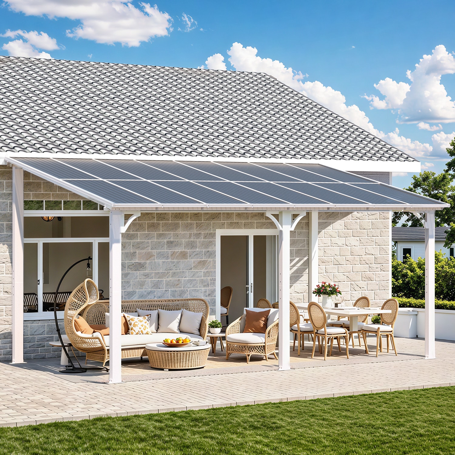 AECOJOY  16' x 8' White Gazebo Outdoor Pergola for Patio