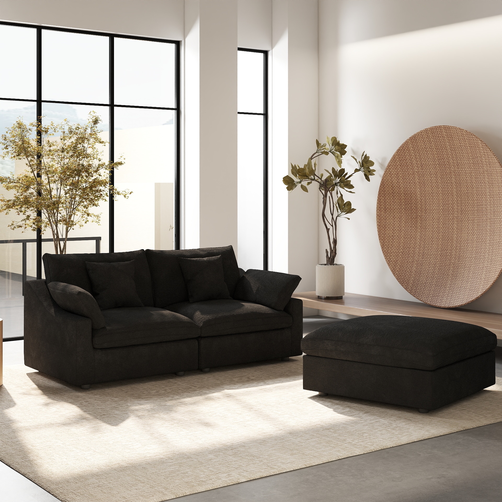 BuotiqHom DH-S2+1-140BK 83-in Modern Black Linen 3 -seater Sectional
