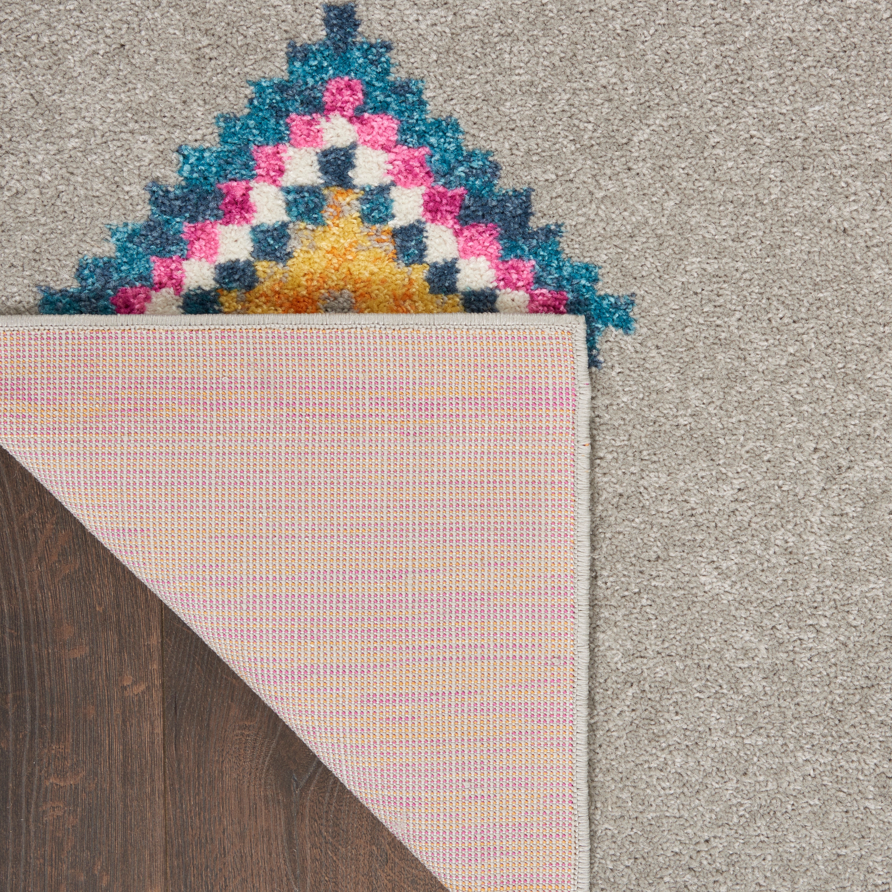 Grey and Multicolor Geometric Synthetic 6'7" x 9'6" Area Rug