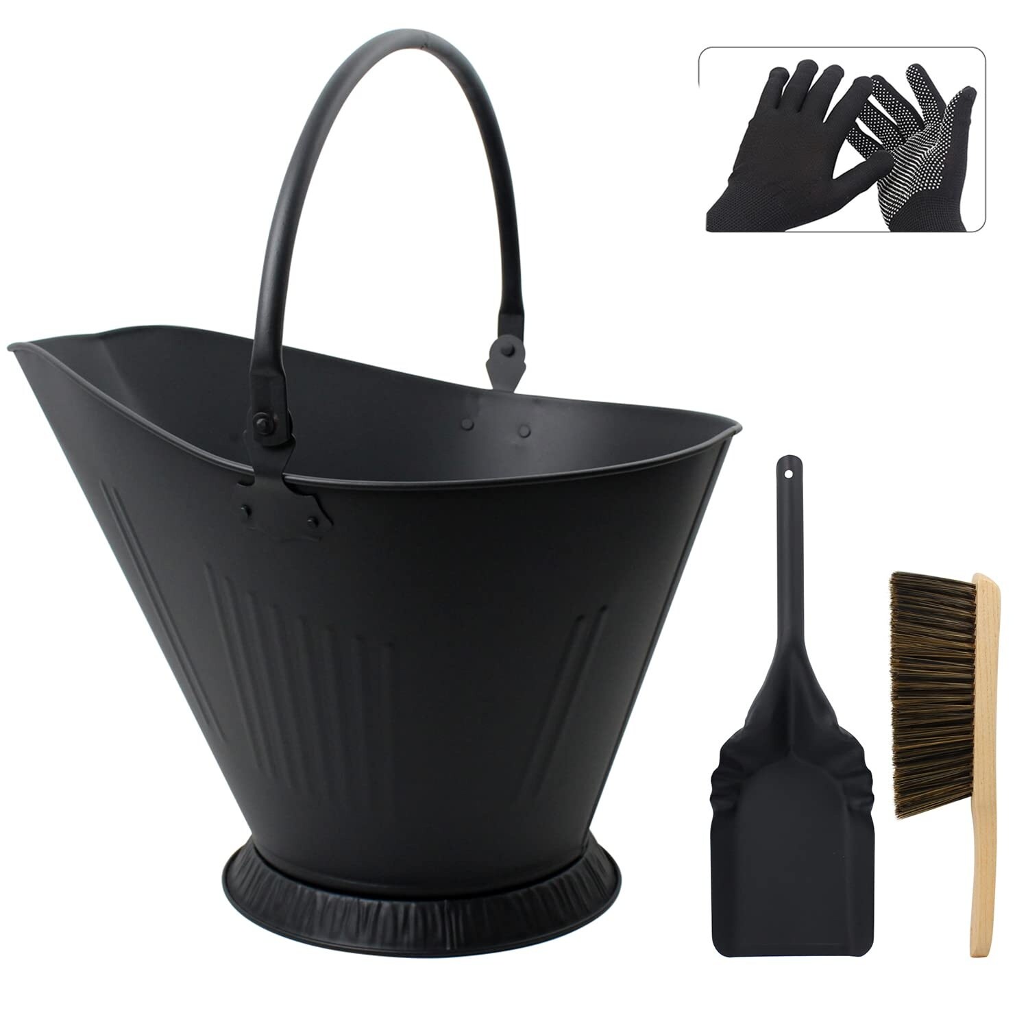 Misopily  3 Point 2 Gallon Metal Ash Bucket Kit with Shovel Broom and Gloves for Fireplace Wood Stove Fire Pit or Grill Indoor Outdoor Use