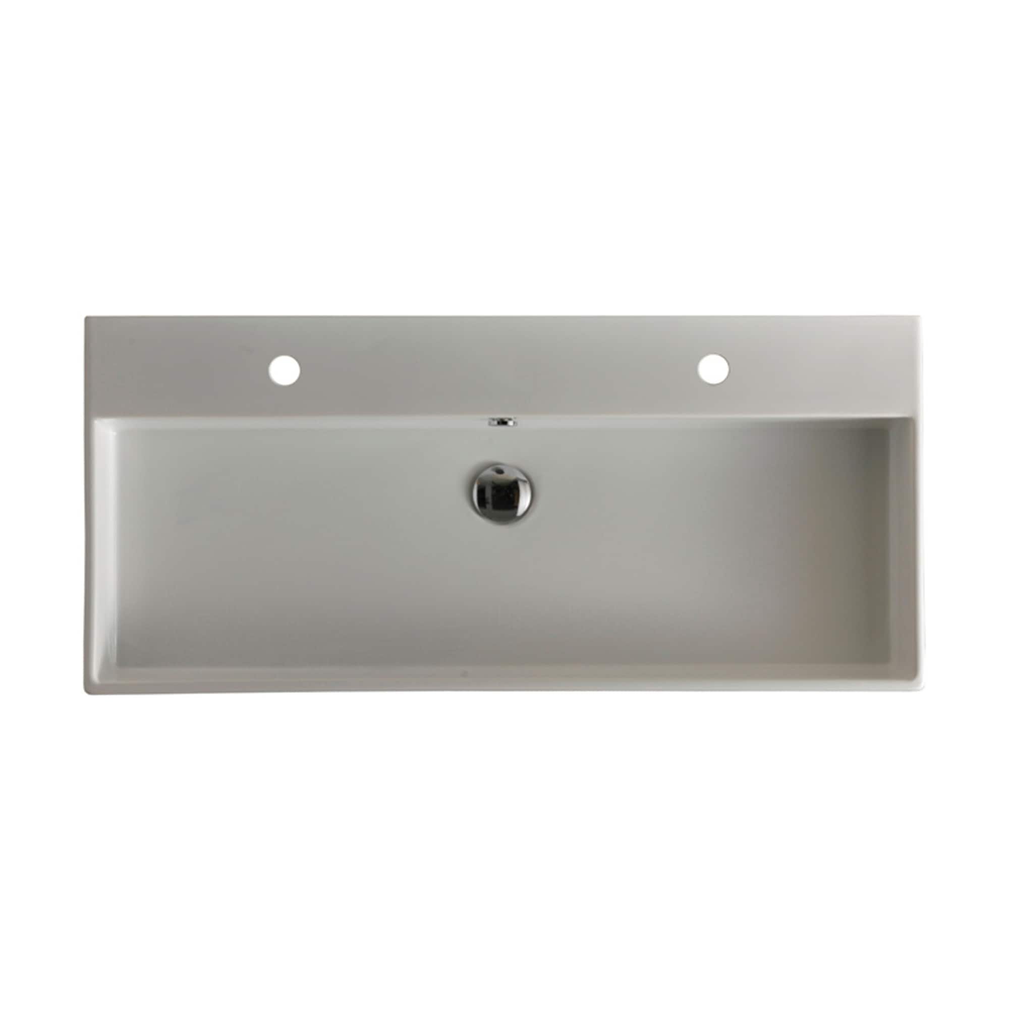 WS Bath Collections UNLIMITED 100.02 Unlimited Ceramic Wall-mount Rectangular Trough Modern Ceramic white Bathroom Sink ( 39.4-Inches x 17.7-Inches )