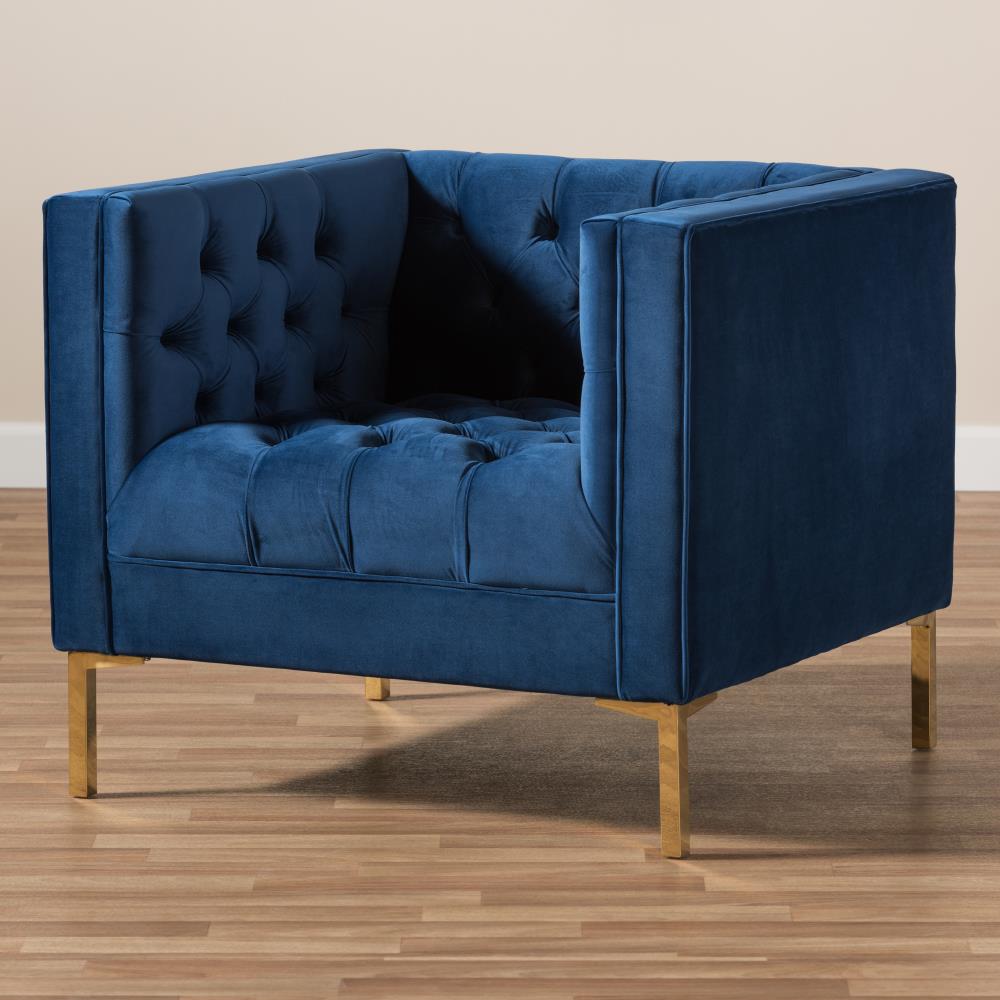 Baxton Studio Zanetta Modern Blue Velvet Accent Chair in the