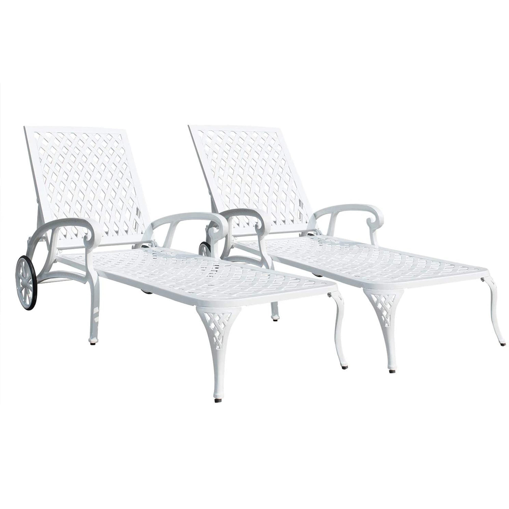 SINOFURN SYA330124GY Set of 2 White Aluminum Frame Stationary Chaise Lounge Chair with Solid Seat