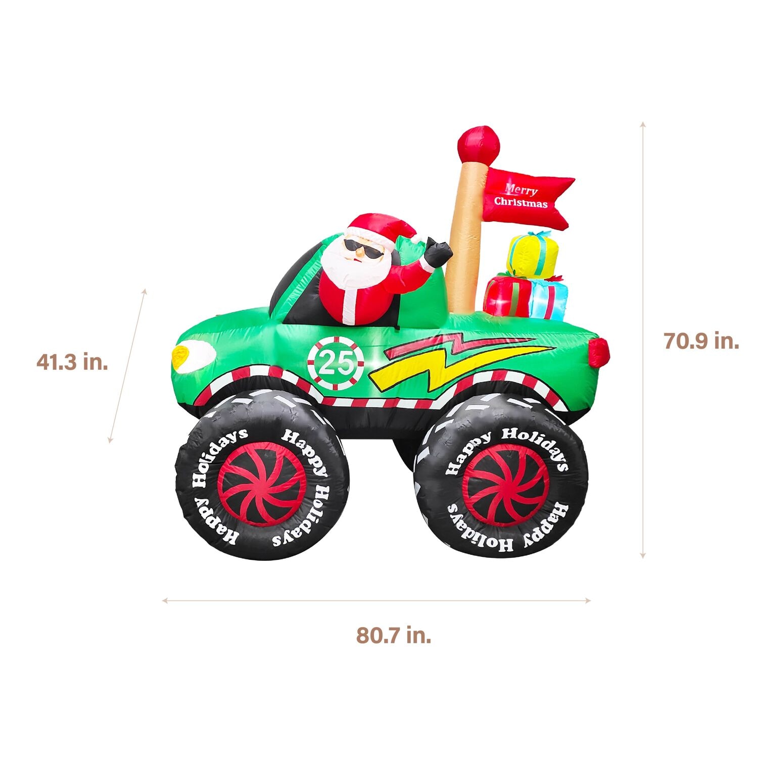 6-Ft Tall Pre-lit Santa in Green Monster Truck Inflatable