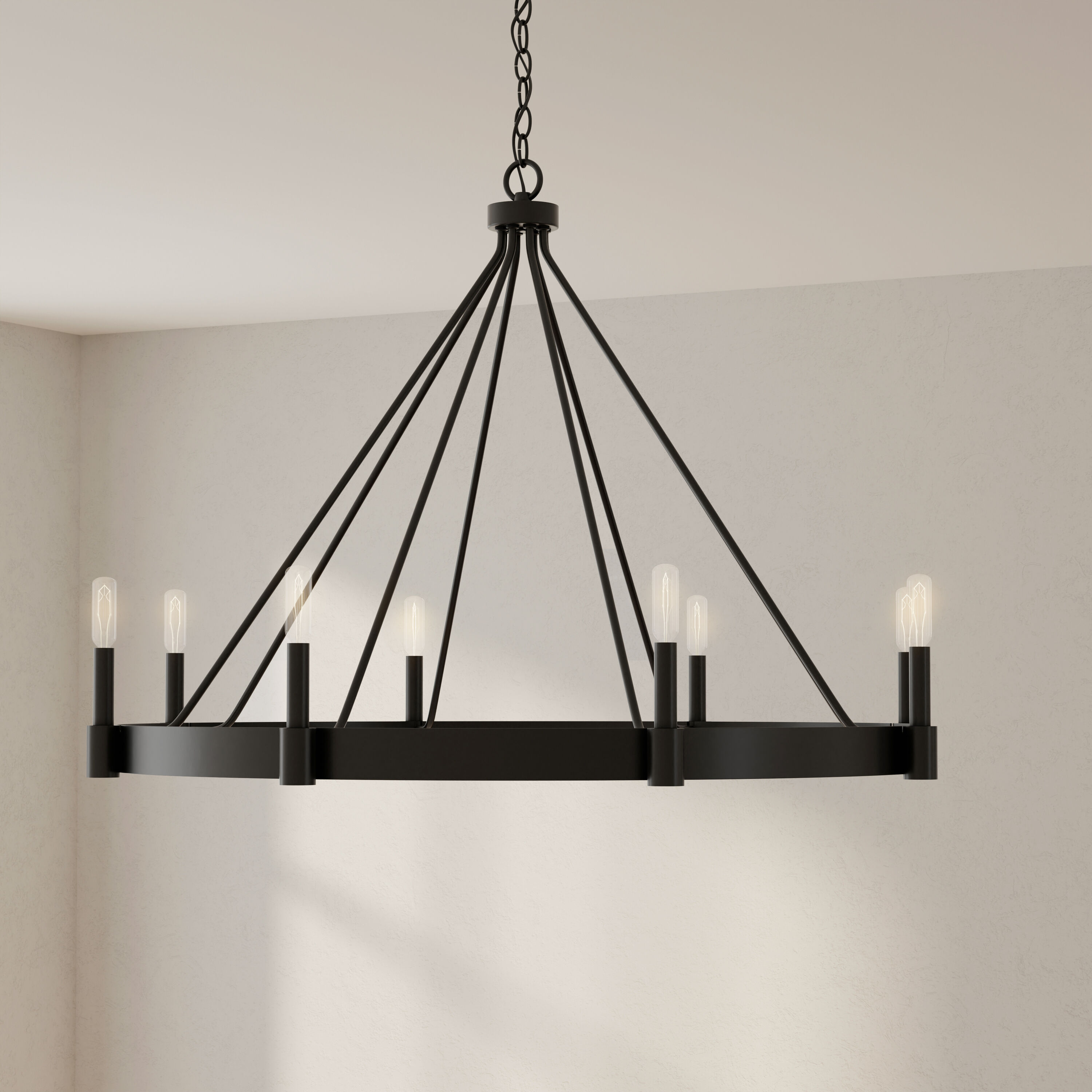 Progress Lighting P400319-31M Breckenridge 8 -Light Matte Black Farmhouse For Use in Bedrooms, Dining Rooms, Foyers, Kitchens, Living Rooms Chandelier