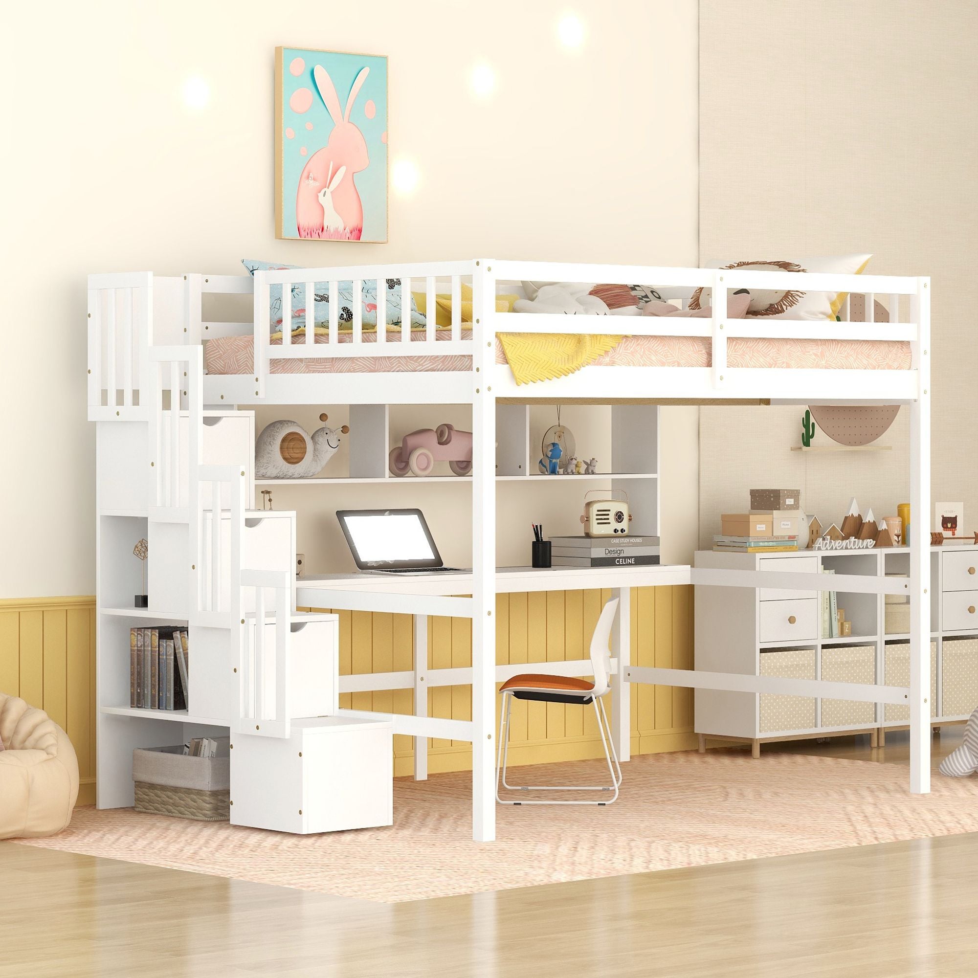 Yiekholo LL-1837AAK White Full loft Bunk Bed
