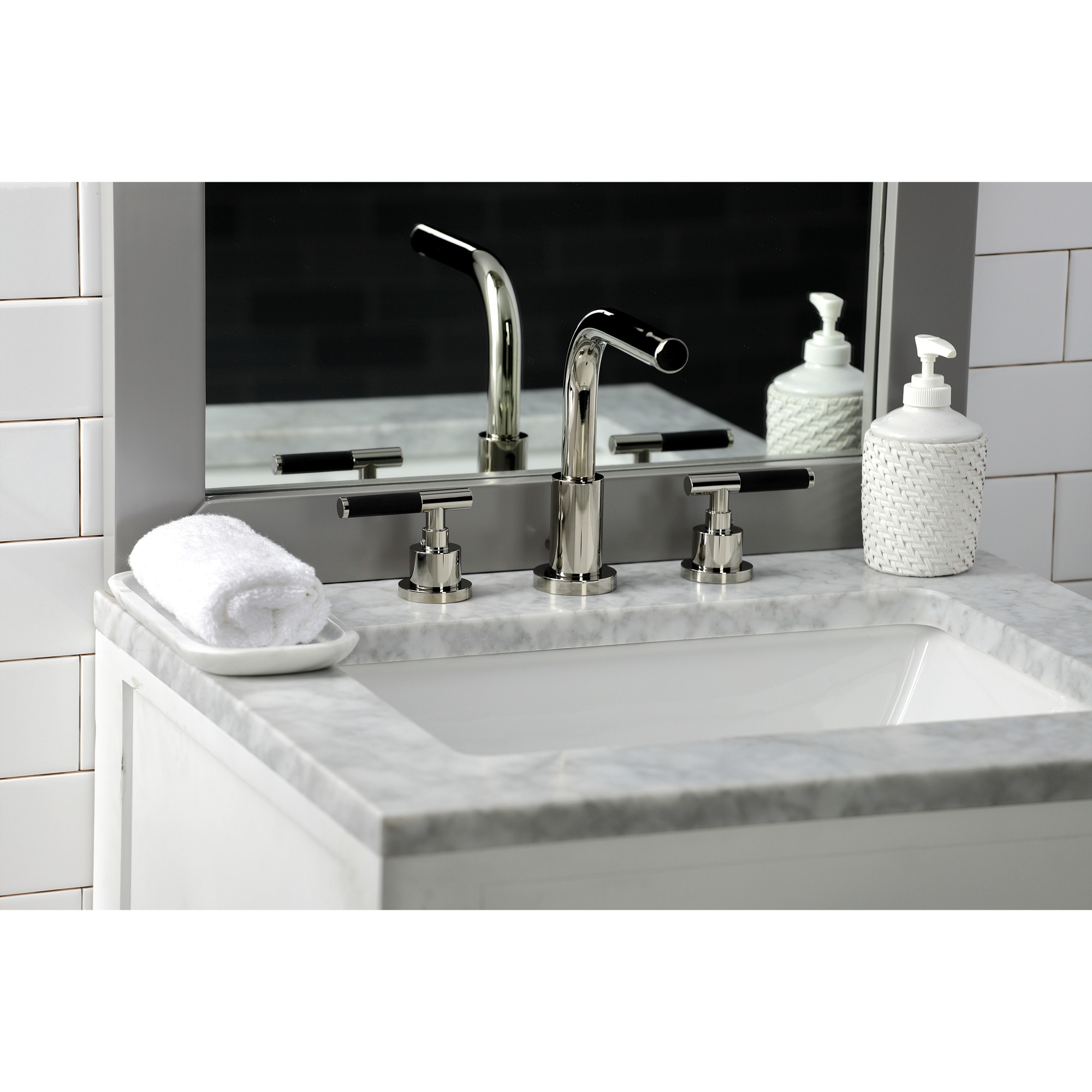 Kingston Brass WLFSC8959CKL Kaiser Polished nickel Widespread 2-handle High-arc Residential Handle Bathroom Sink Faucet with Drain