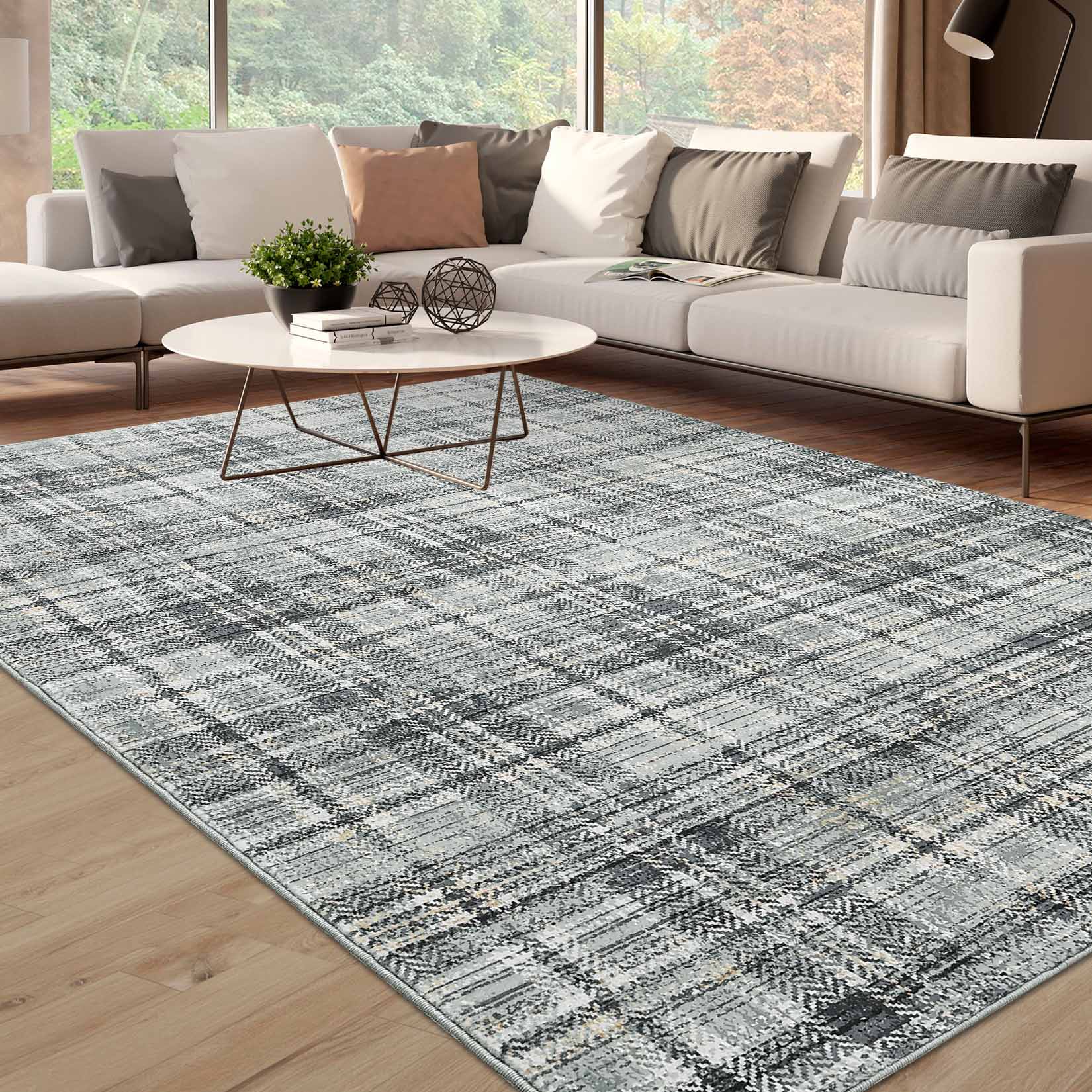 Garvee YXY-LO-PHO-13CGWLK7 8 x 10 (ft) Loomed Polyester Green Rectangular Indoor Geometric Mid-Century Modern Machine washable Area rug