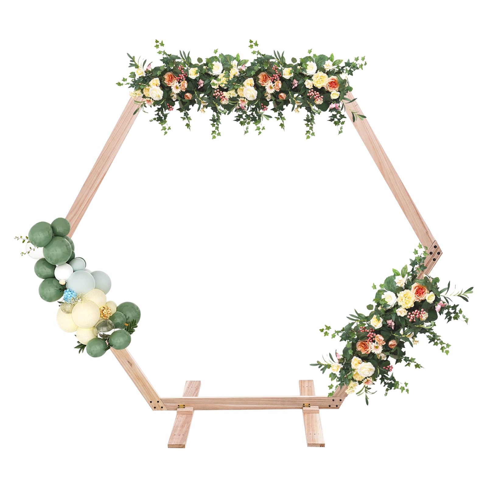 CNCEST YLJHTKH5WDZJ8 6.1-ft W x 7.1-ft H Arched Retro Wood Hexagon Design for Wedding Party wood Garden Arbor