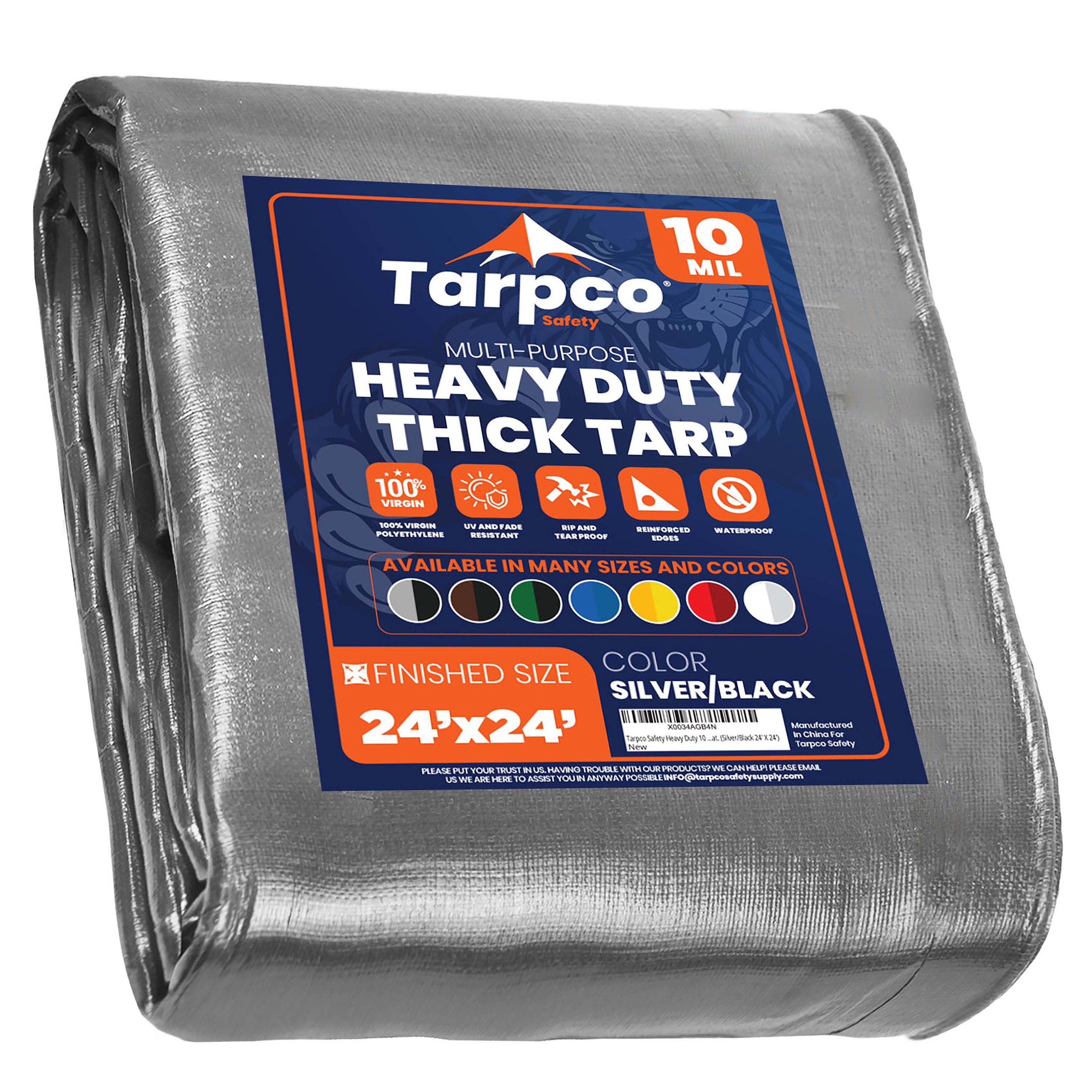 Tarpco Safety TS-151-24X24 24-ft x 24-ft Silver Waterproof Commercial Polyethylene 10-Mils Tarp