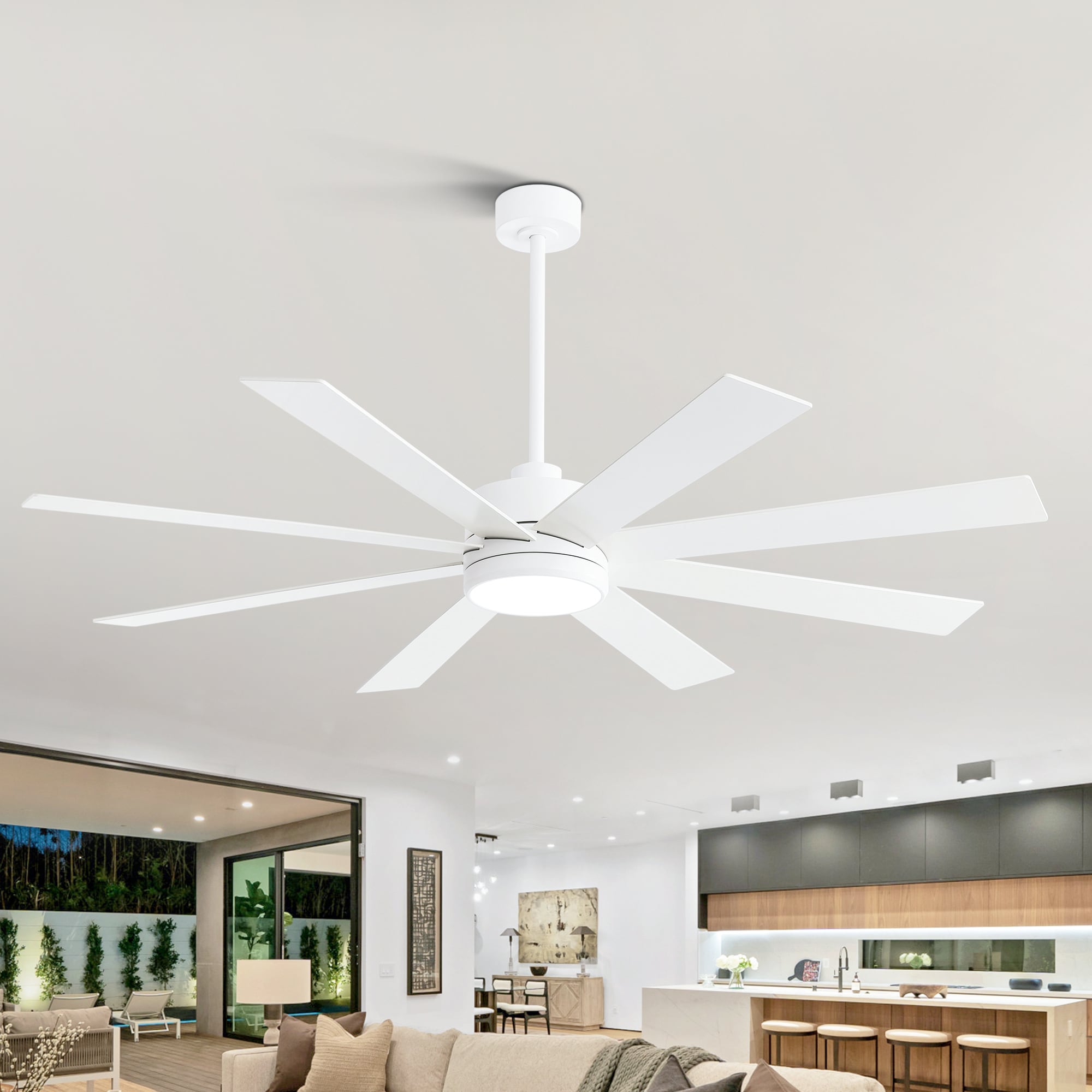 Breezary 30014-AW 65-in Color-Changing Integrated LED Flat White with White Blades Ceiling Fan With Light - Remote Included ( 8 -Blade )