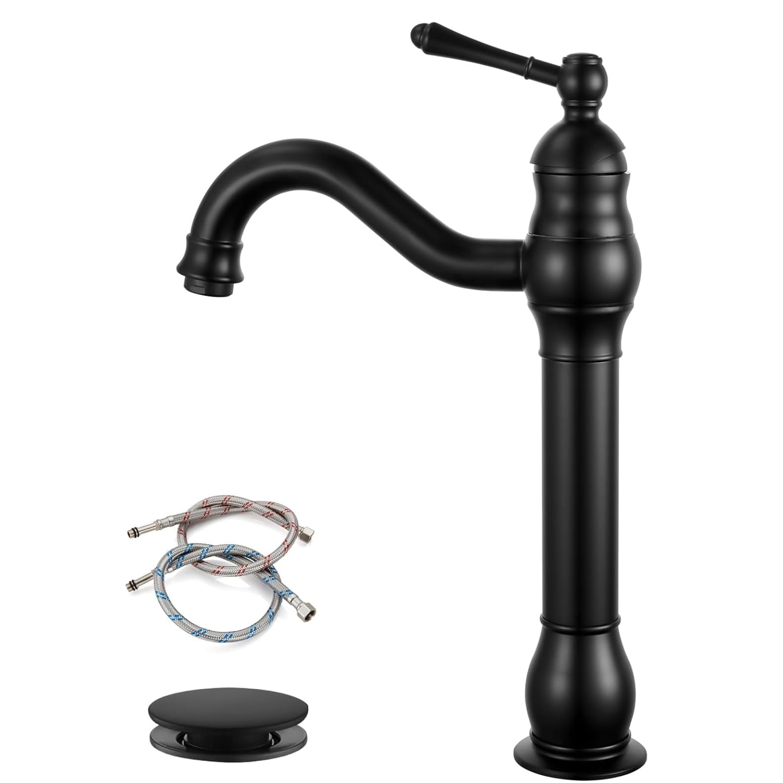 BYH VH-1006-MB Matte Black Vessel 1-handle Waterfall Commercial/Residential Handle Bathroom Sink Faucet with Drain