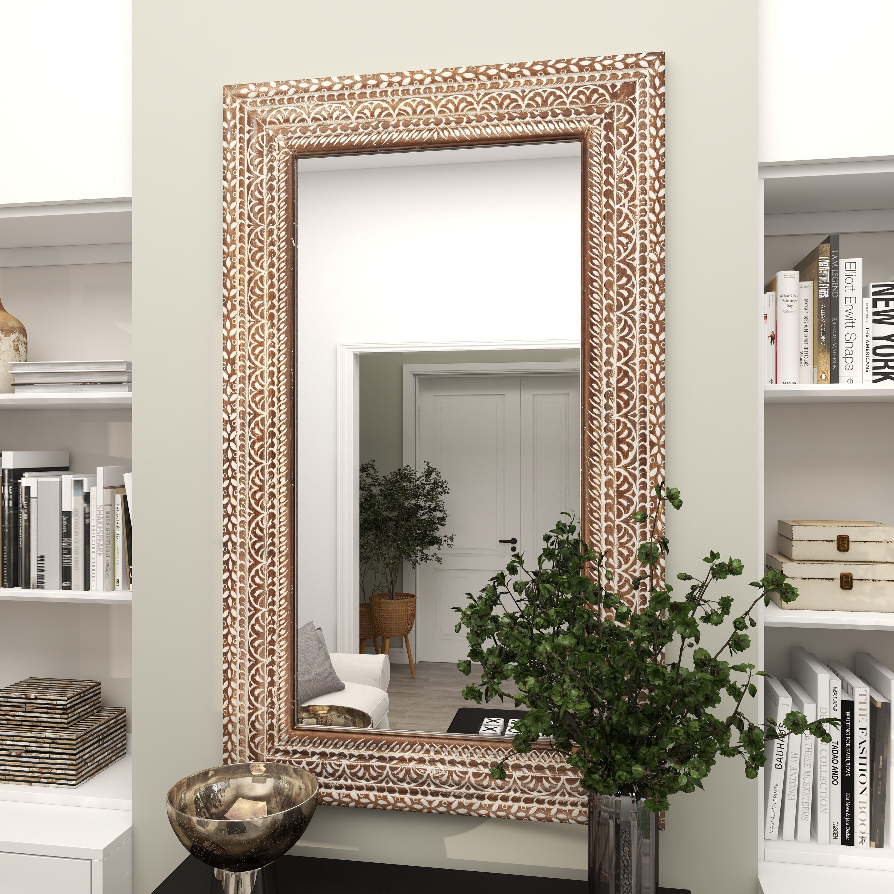 Grayson Lane 56-in W x 44-in H Brown Framed Wall Mirror in the Mirrors  department at