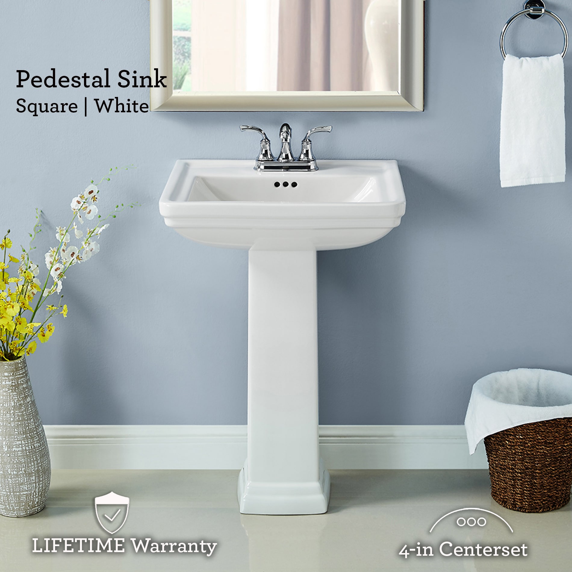 American Standard Mainstream White Vitreous China Traditional Pedestal Sink  Combo (17.5-in x 22-in x 34.25-in) in the Pedestal Sinks department at