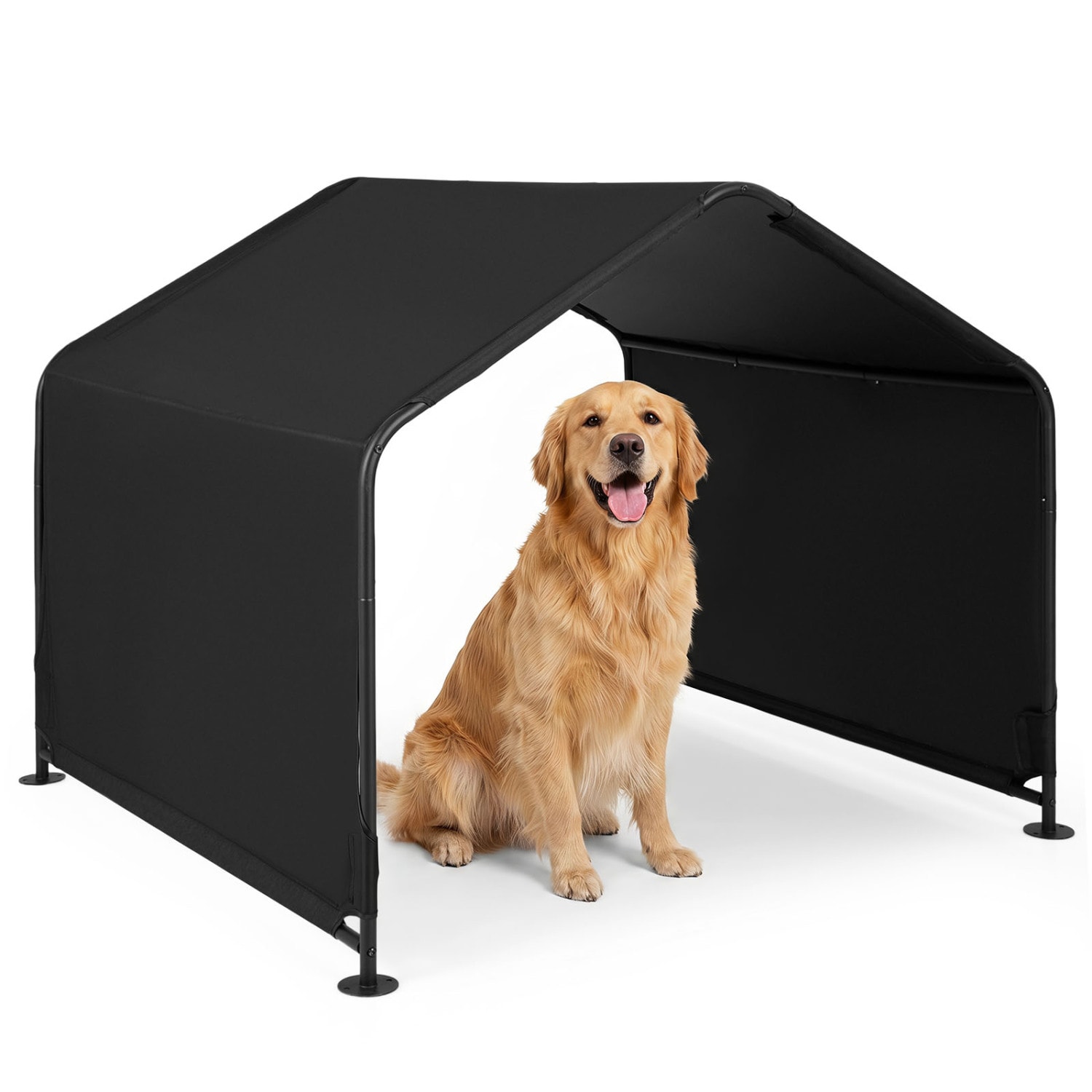 Slickblue - Outdoor Dog Pet Shade Shelter with Waterproof Roof and Ground Stakes for Dogs Cats Black