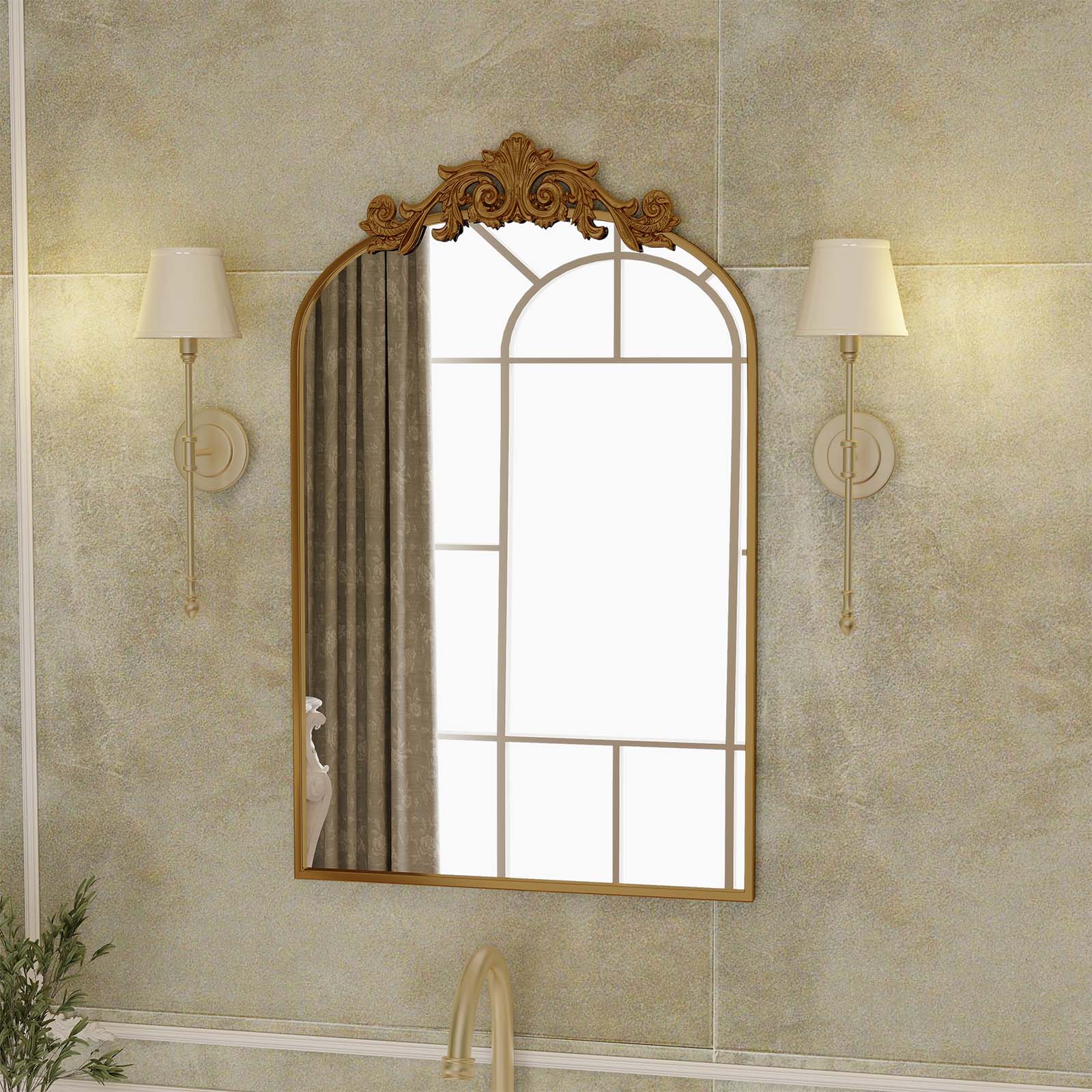 BEAUTYPEAK LS-HTGZ2438-BR 24-Inches W x 38.0-Inches H Arch Brown Framed Wall Mirror