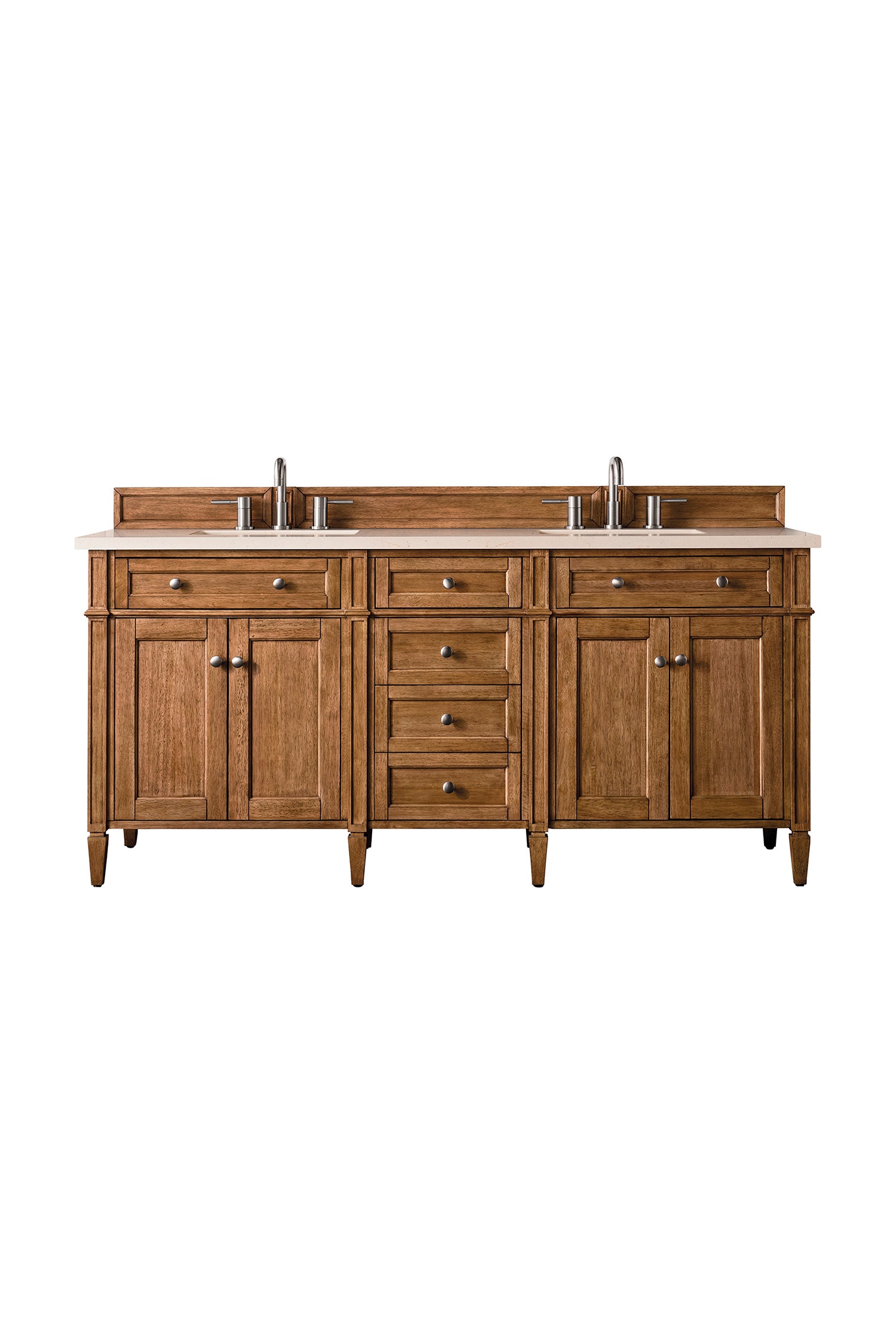 James Martin Vanities 650-V72-SBR-3EMR Brittany 72-in Saddle Brown Undermount Double sink Bathroom Vanity with Eternal Marfil Quartz Top