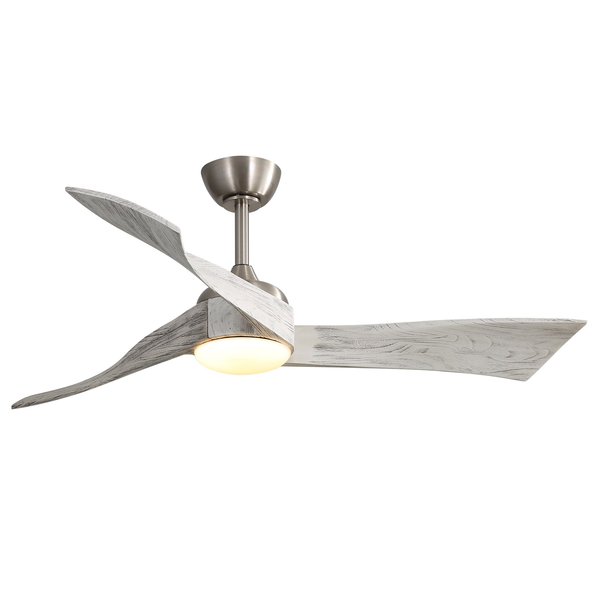Bybafun YB5100145 52-in Integrated LED Brushed Nickel with Wood Blades Ceiling Fan With Light and Remote ( 3 -Blade )
