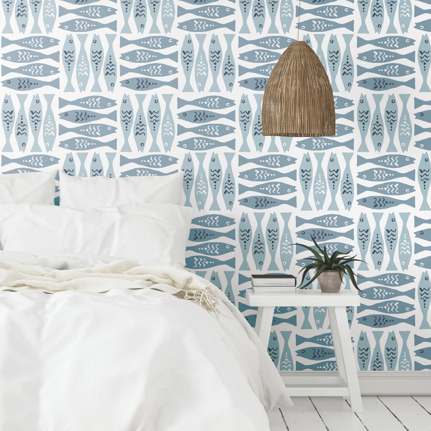 Buy Blue Fish Removable Wallpaper Beach Wall Decor Cabin Online in India   Etsy