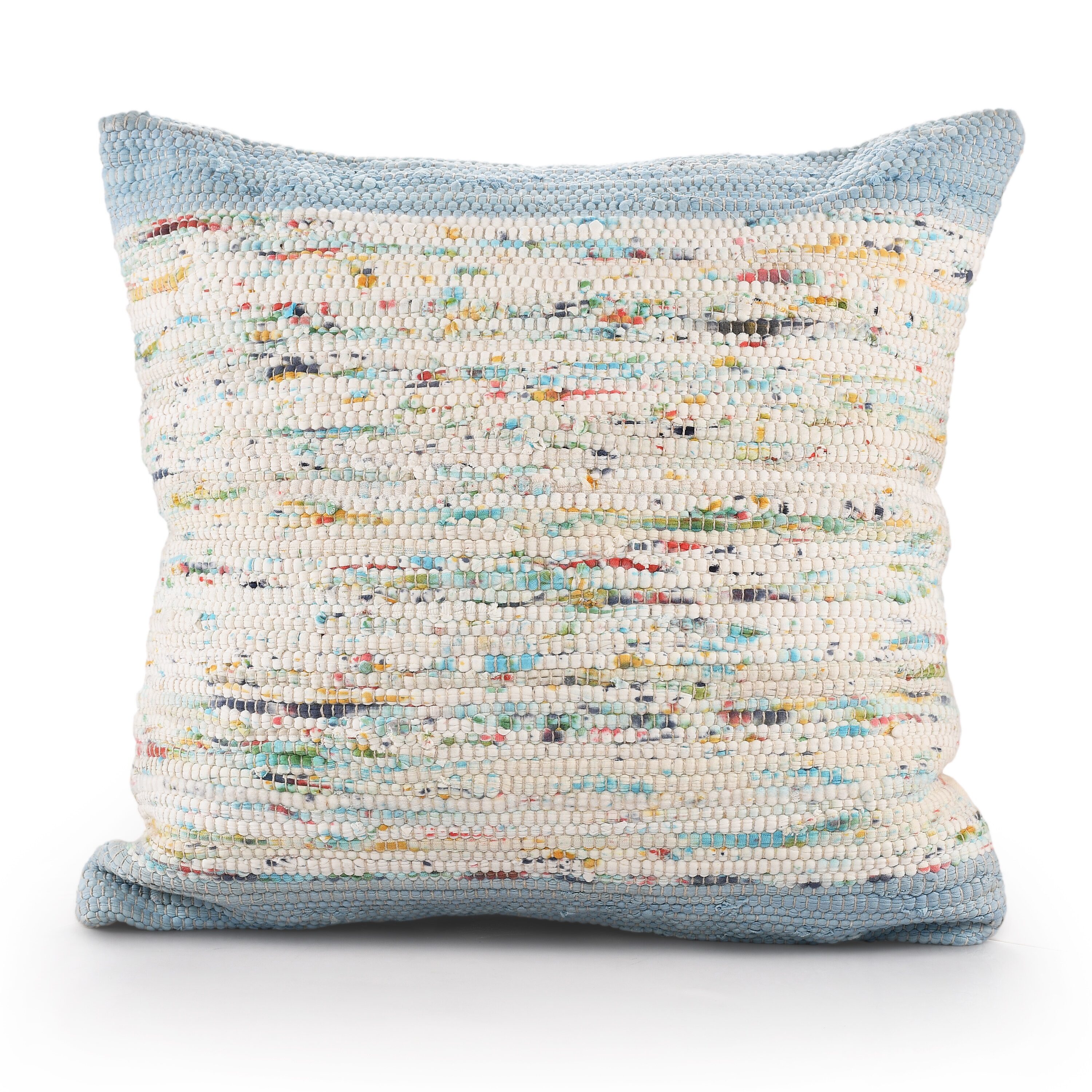 Blue and Multicolor Cotton Textured Square Throw Pillow Set