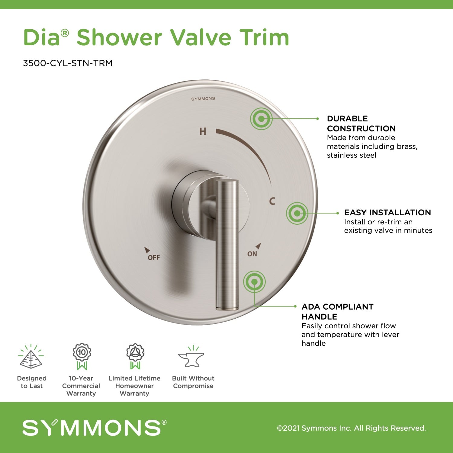 Symmons 3500-CYL-STN-TRM Shower-Handles - View #3