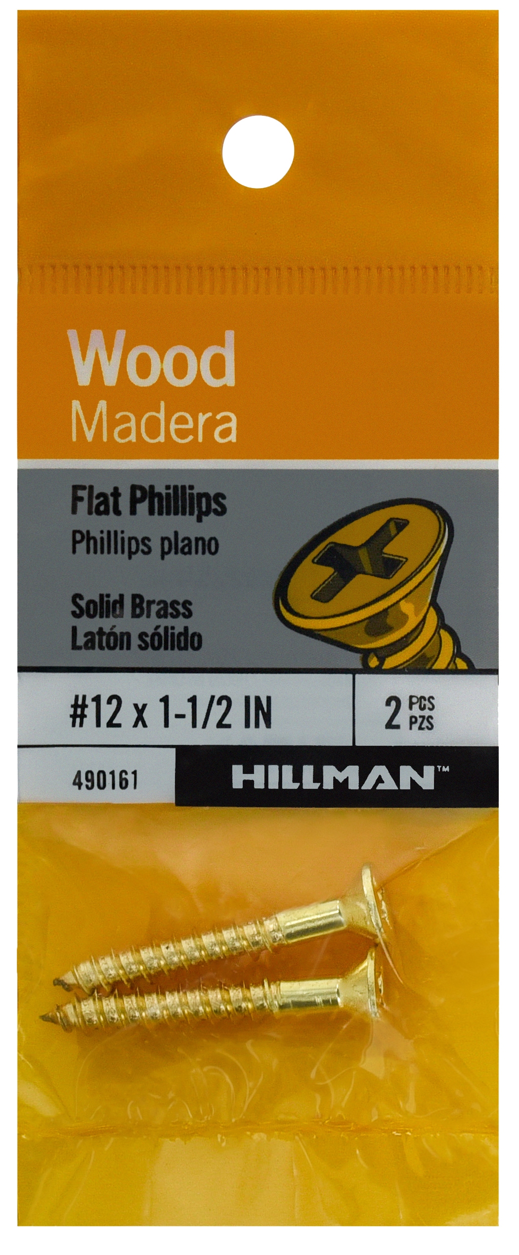 Hillman 490161 #12 x 1-1/2-in Brass Interior Wood screws ( 2 -Per Box )