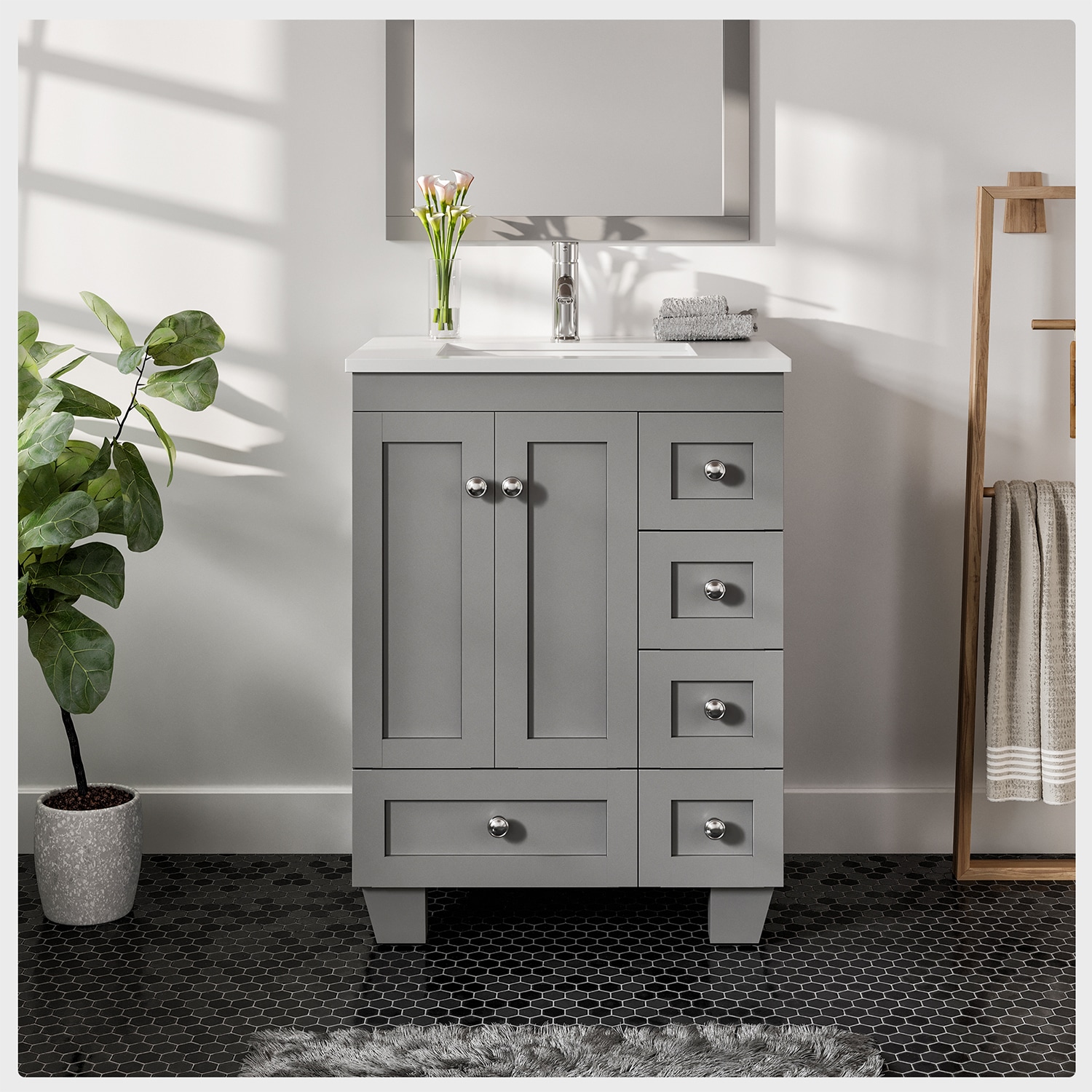 eviva acclaim 24-in gray undermount single sink bathroom vanity