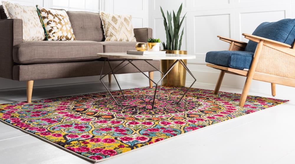 8' x 10' Blue Multi-Color Synthetic Bohemian Area Rug