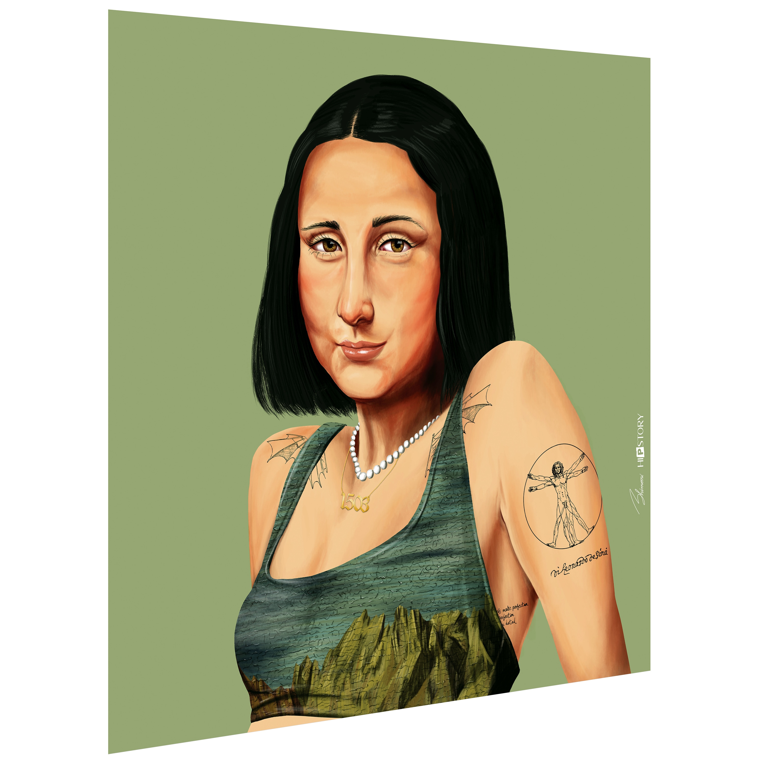 Hip Mona Lisa 24" Green and Glass Modern Wall Art