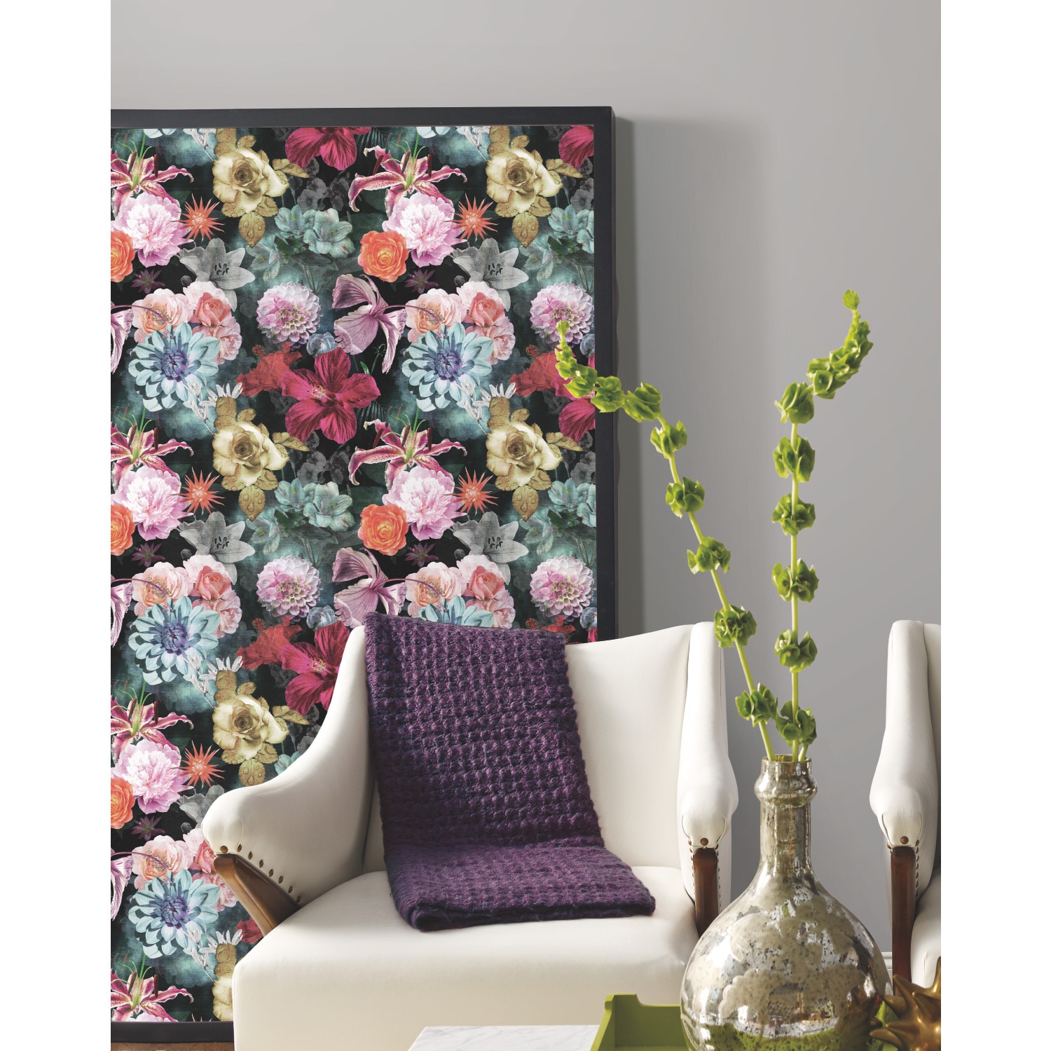 Red and Blue Floral Peel & Stick Vinyl Wallpaper Roll