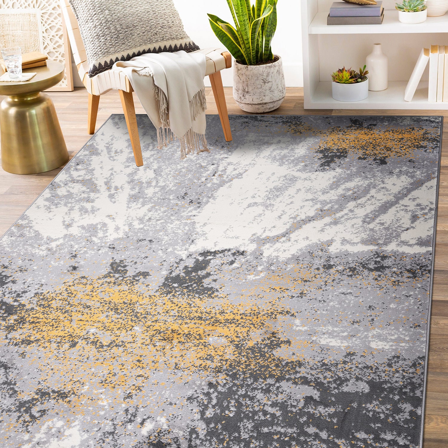 World Rug Gallery 2094YELLOW8X10 8 x 10 (ft) Loomed Polypropylene Yellow Rectangular Indoor Distressed/Overdyed Area rug