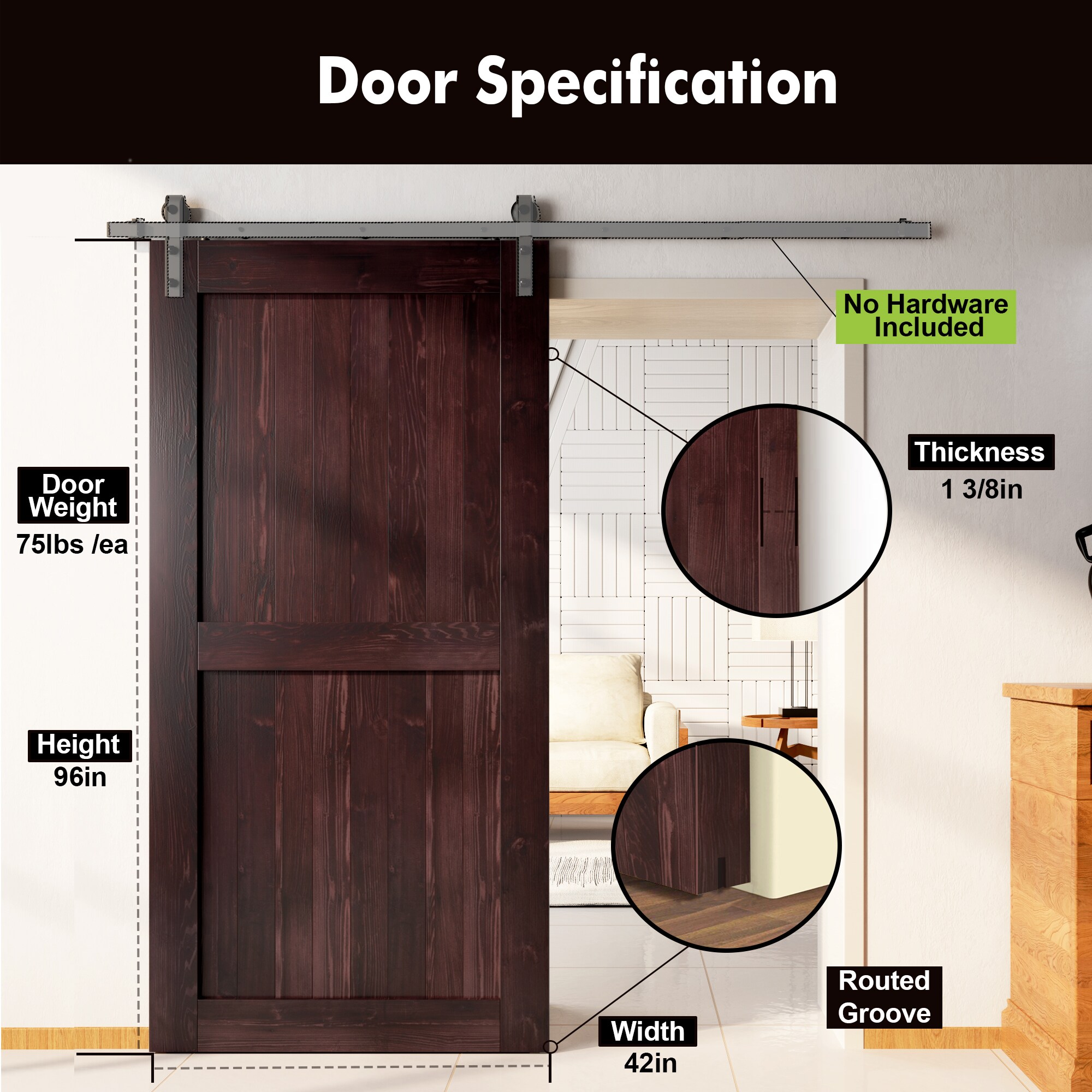 HOMACER 4296-H-RED Barn-Doors - View #3